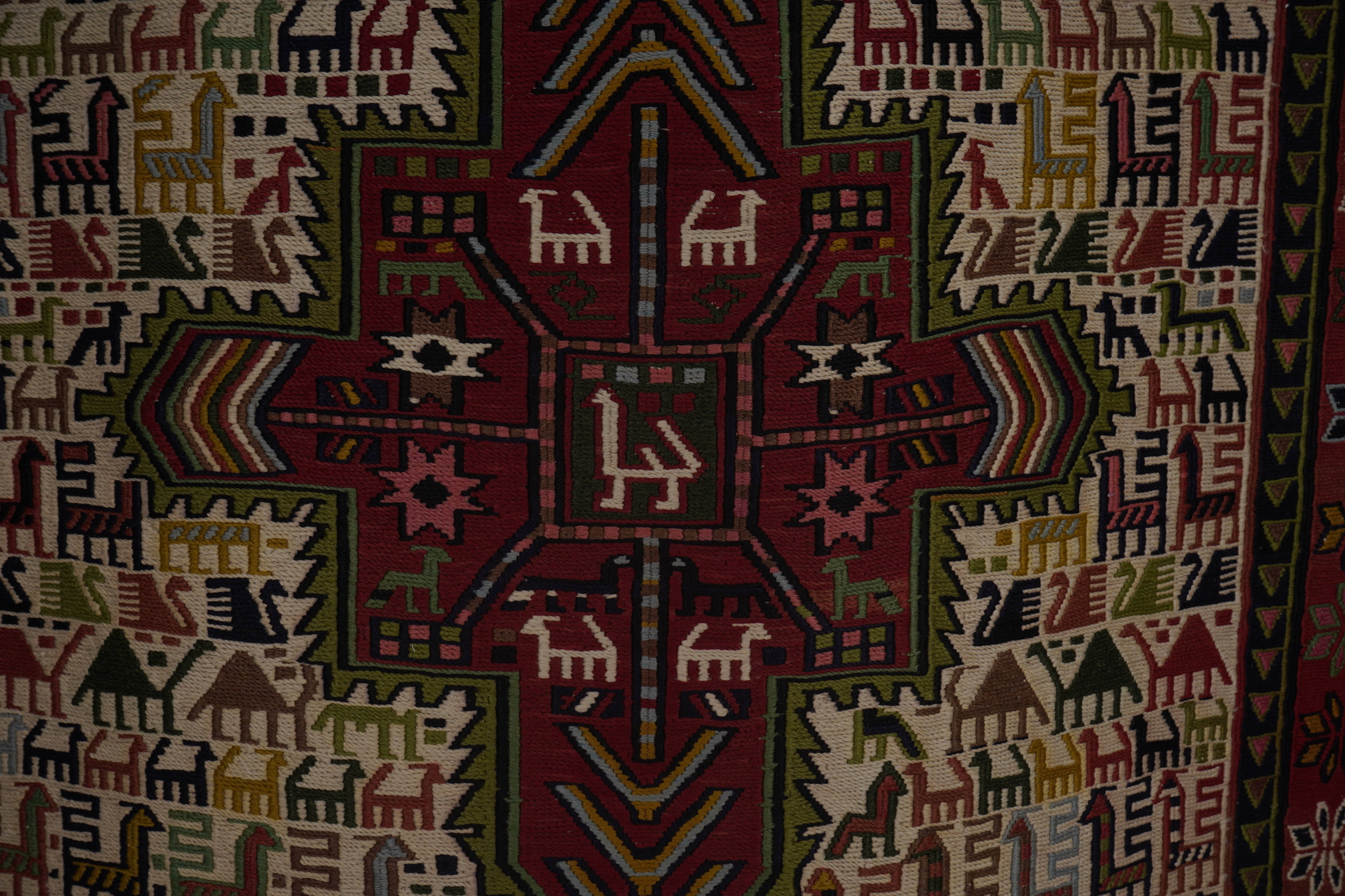 Vintage Animal Pattern Soumac Kilim Runner 3'4'' x 9'4''
