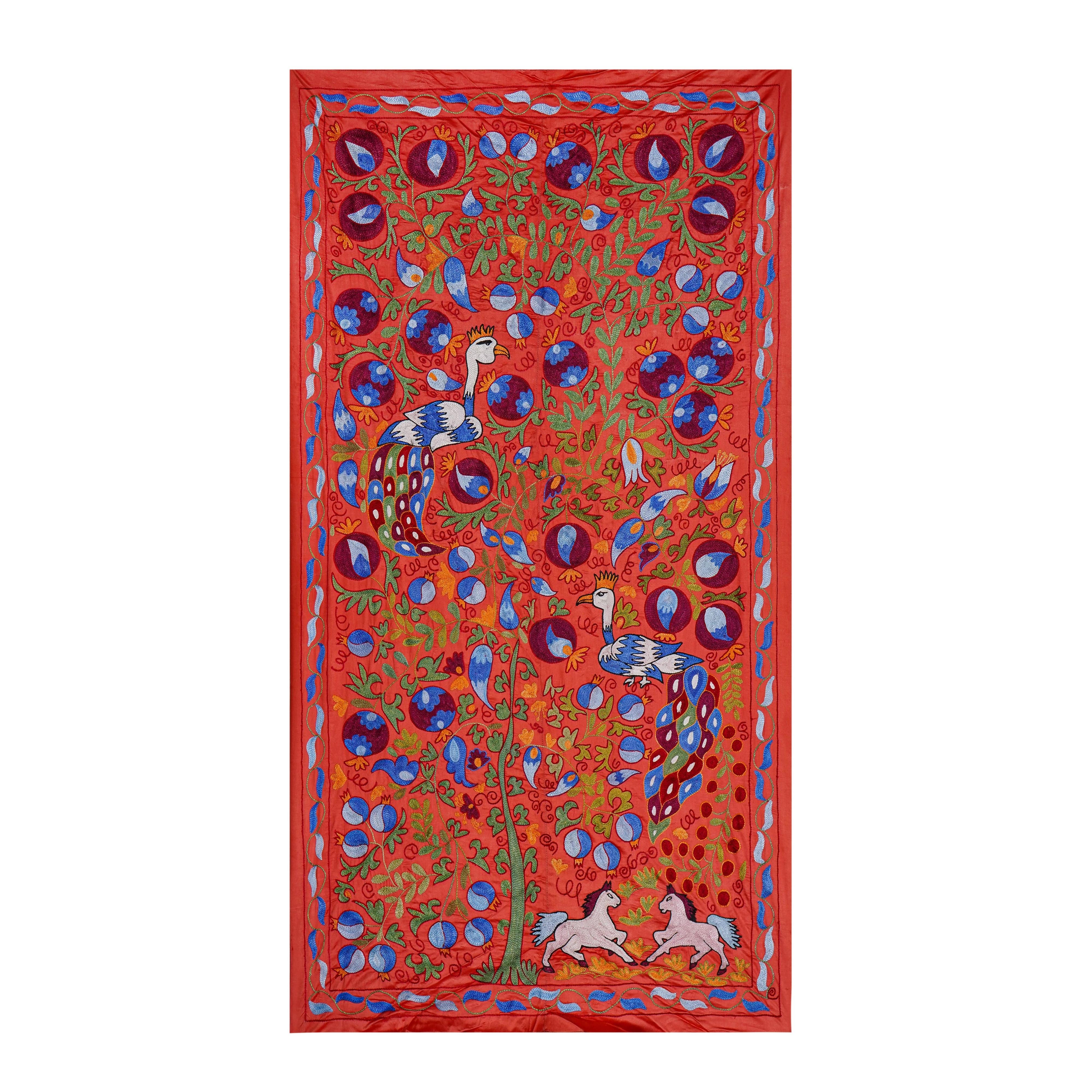 Peacock Silk Suzani Wall Hanging & Bedspread | 3'4'' x 6'1''