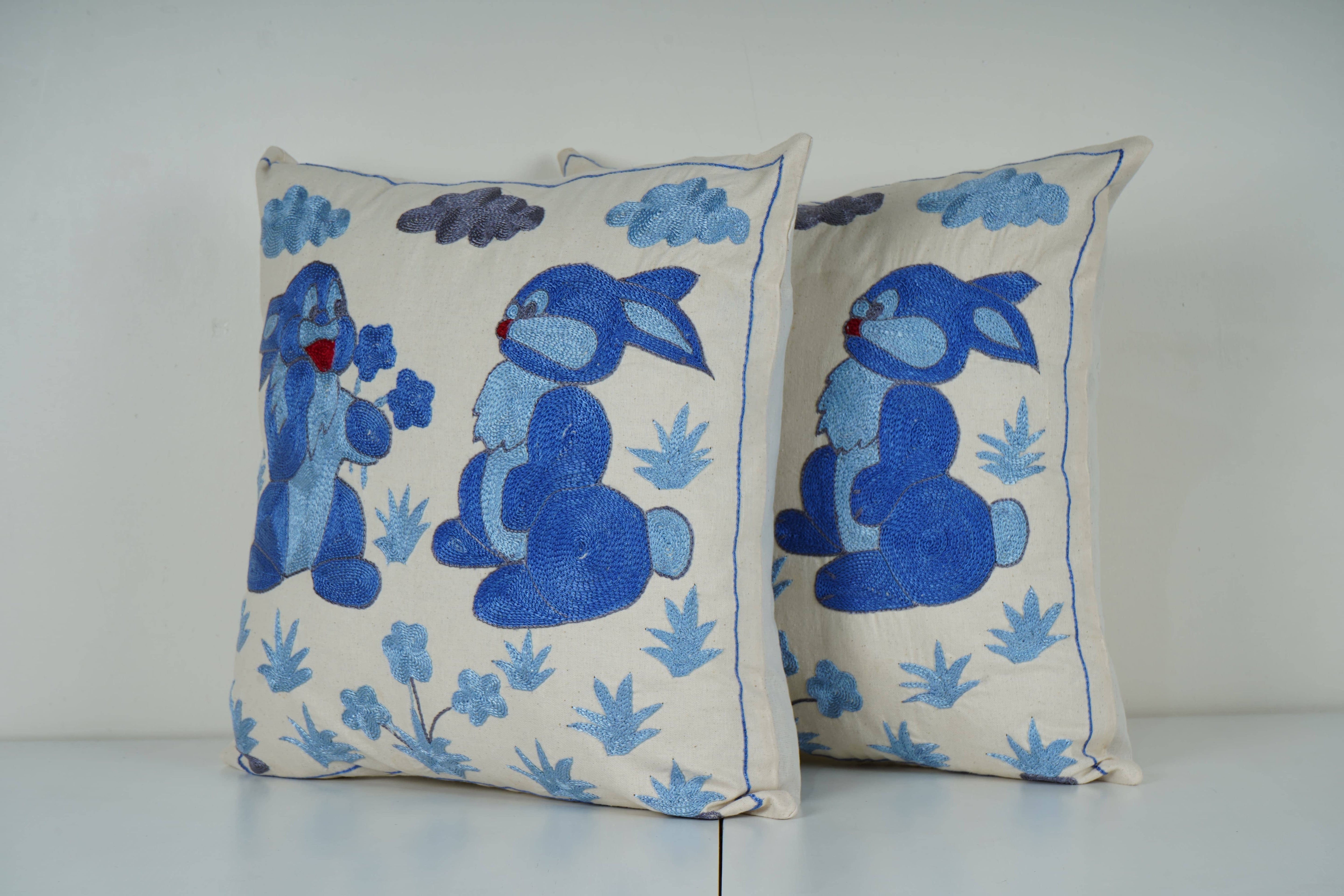 Bunny Suzani Pillow Cover | 18'' x 18''