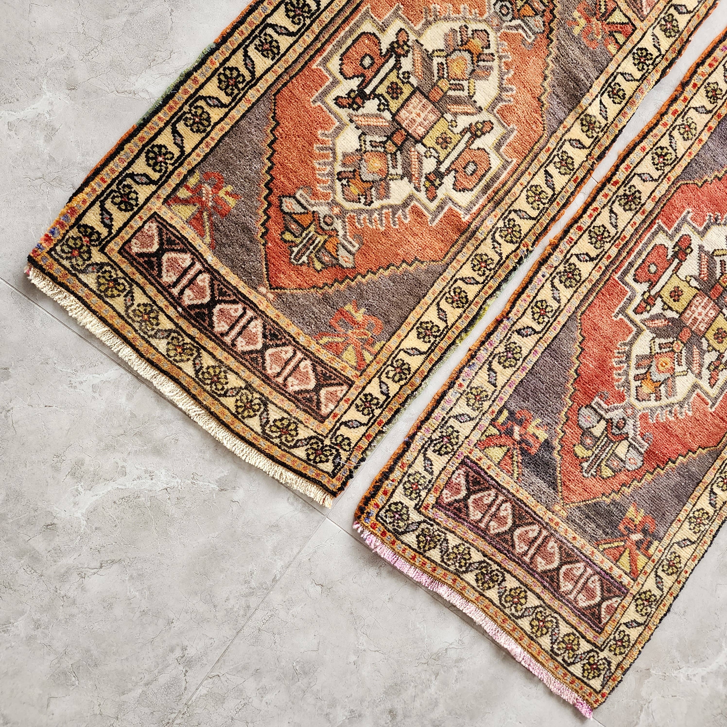 Vintage Turkish Yastik Rugs Set of 2 | 19'' x 37''