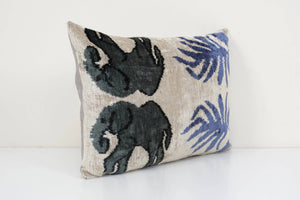 Elephant Silk Ikat Velvet Pillow Cover | 16'' x 24''