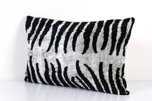 Zebra Silk Ikat Velvet Pillow Cover | 16'' x 24''