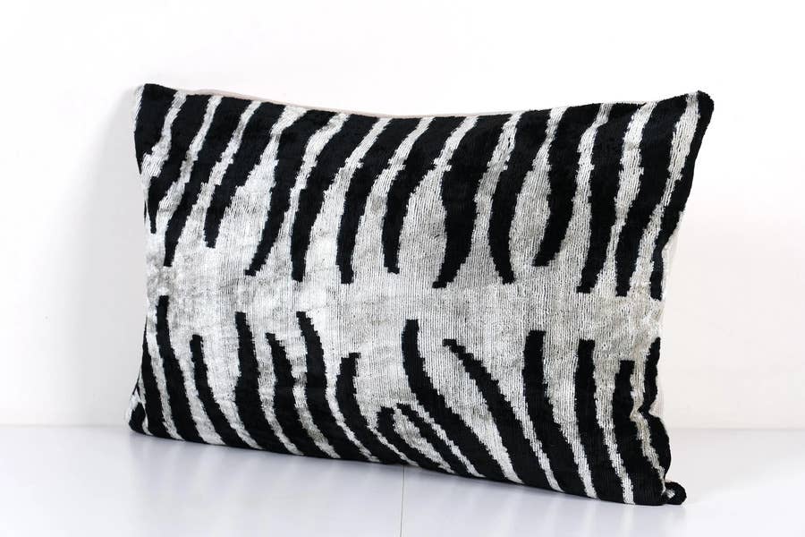 Zebra Silk Ikat Velvet Pillow Cover | 16'' x 24''
