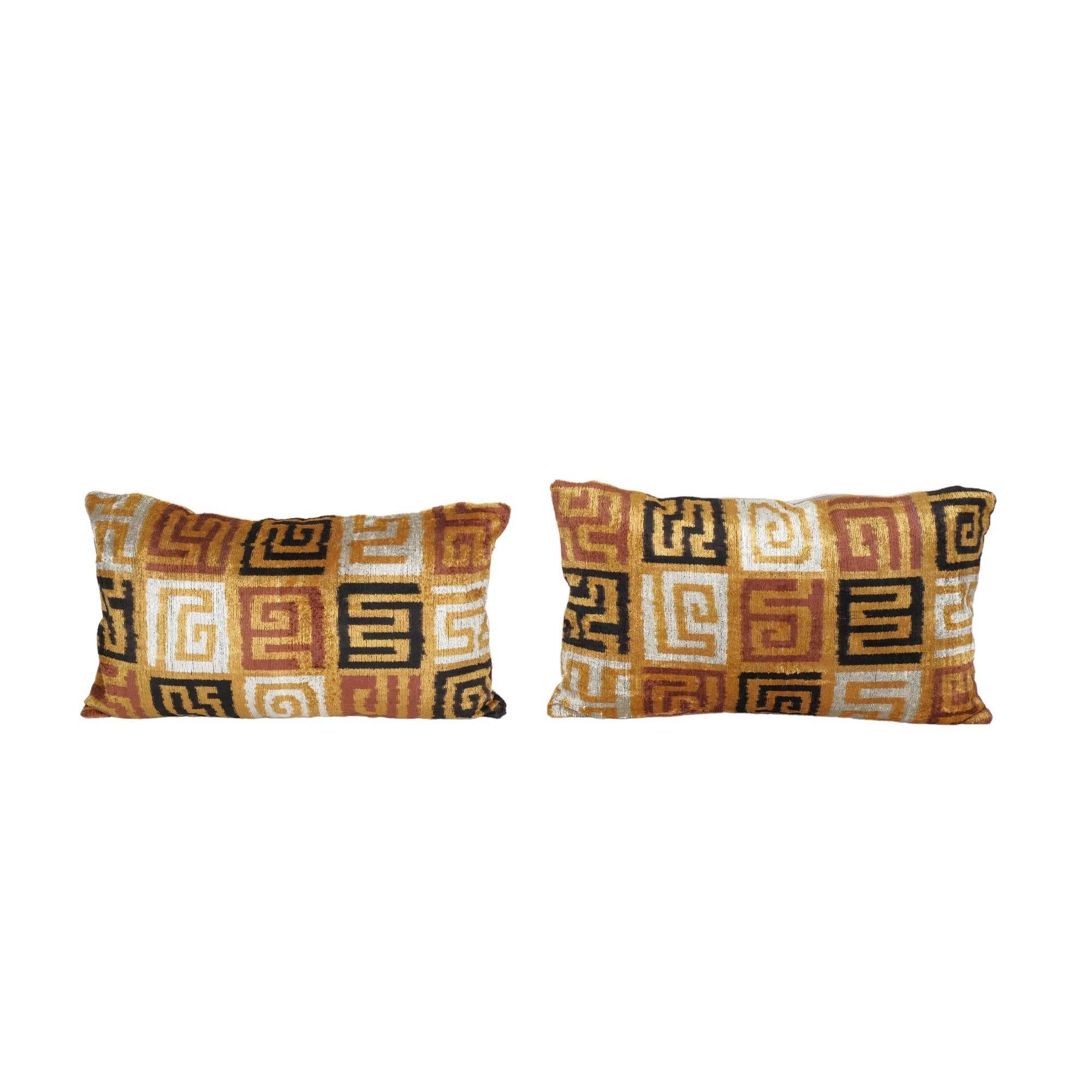 Silk Ikat Velvet Pillow Cover Set of 2 | 15'' x 25''