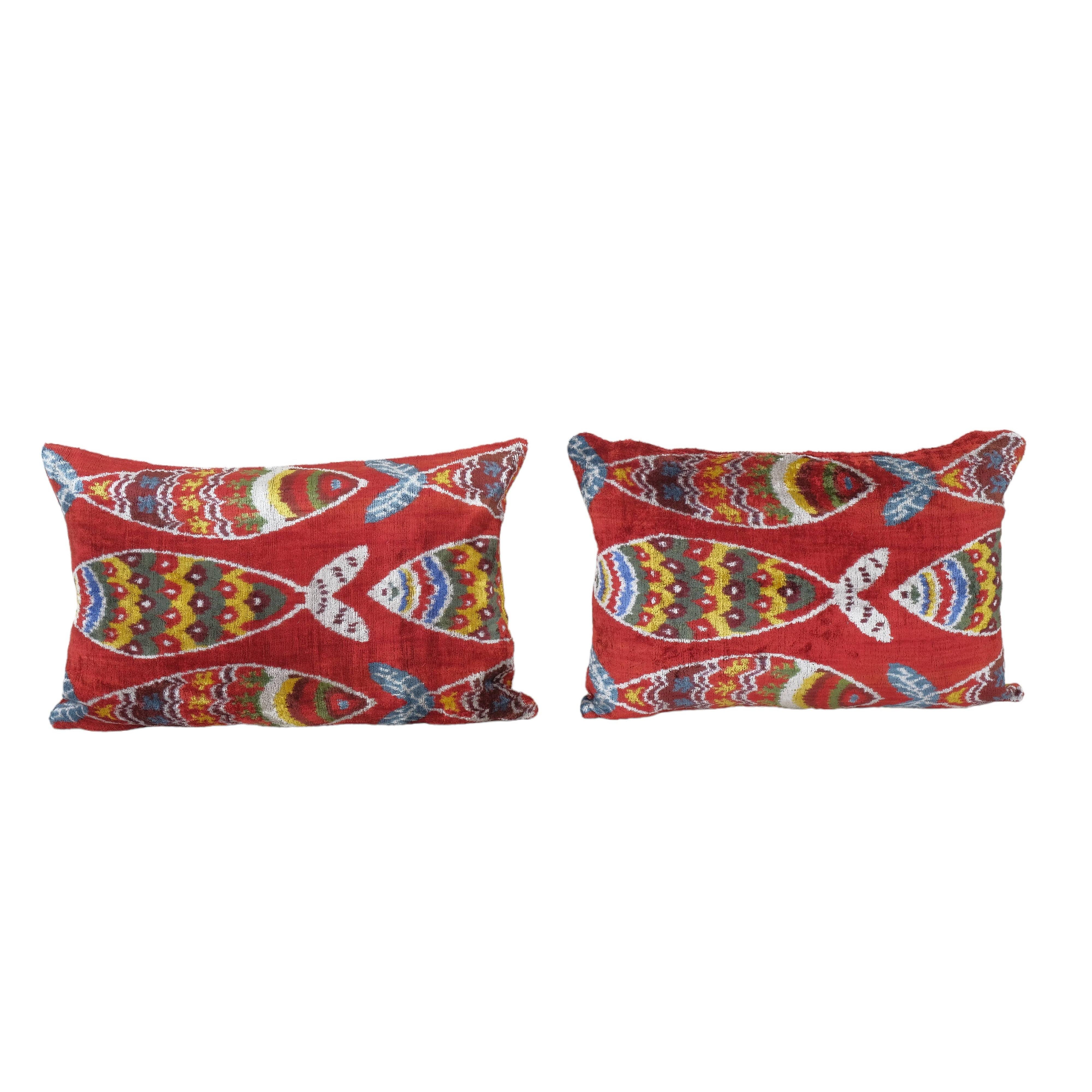 Fish Silk Ikat Velvet Pillow Cover Set of 2 | 16'' x 24''