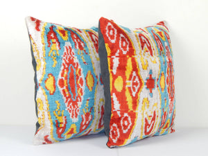 Silk Ikat Velvet Pillow Cover Set of 2 | 16'' x 16''