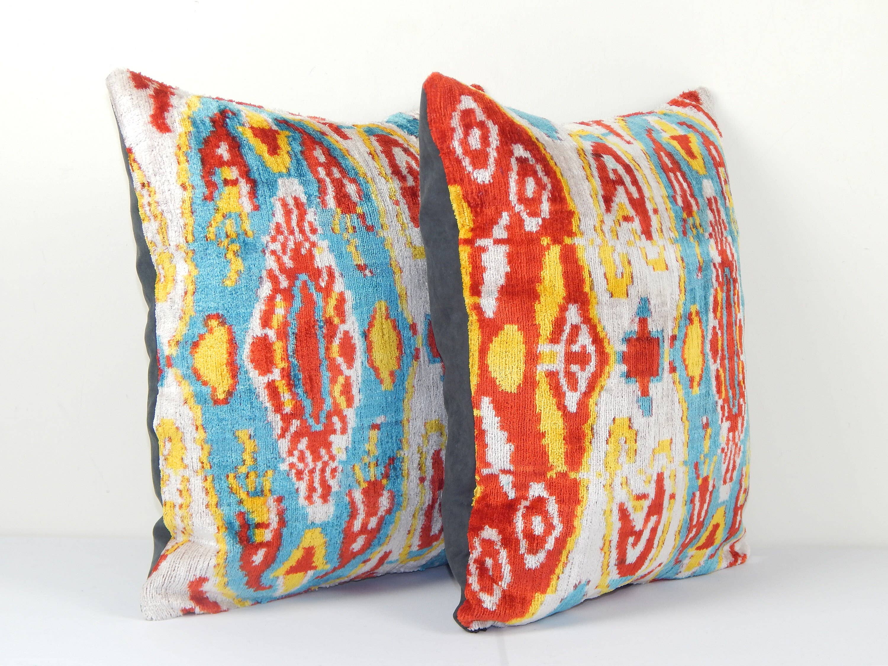 Silk Ikat Velvet Pillow Cover Set of 2 | 16'' x 16''