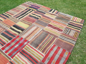 Vintage Turkish Patchwork Kilim Rug 7'1'' x 9'10''