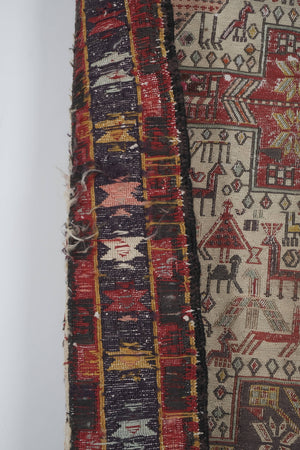 Vintage Animal Pattern Soumac Kilim Runner 3'7'' x 9'1''