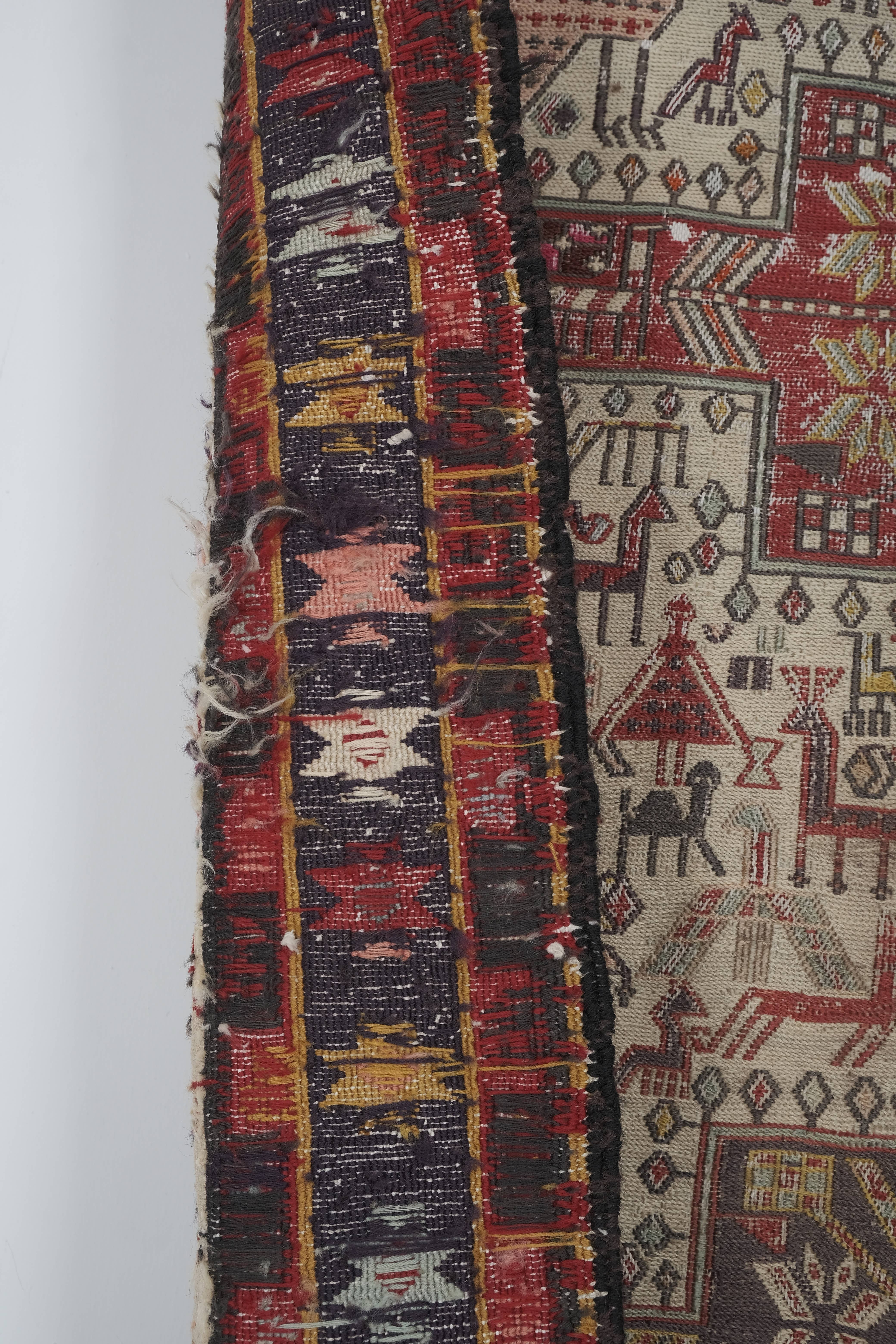 Vintage Animal Pattern Soumac Kilim Runner 3'7'' x 9'1''