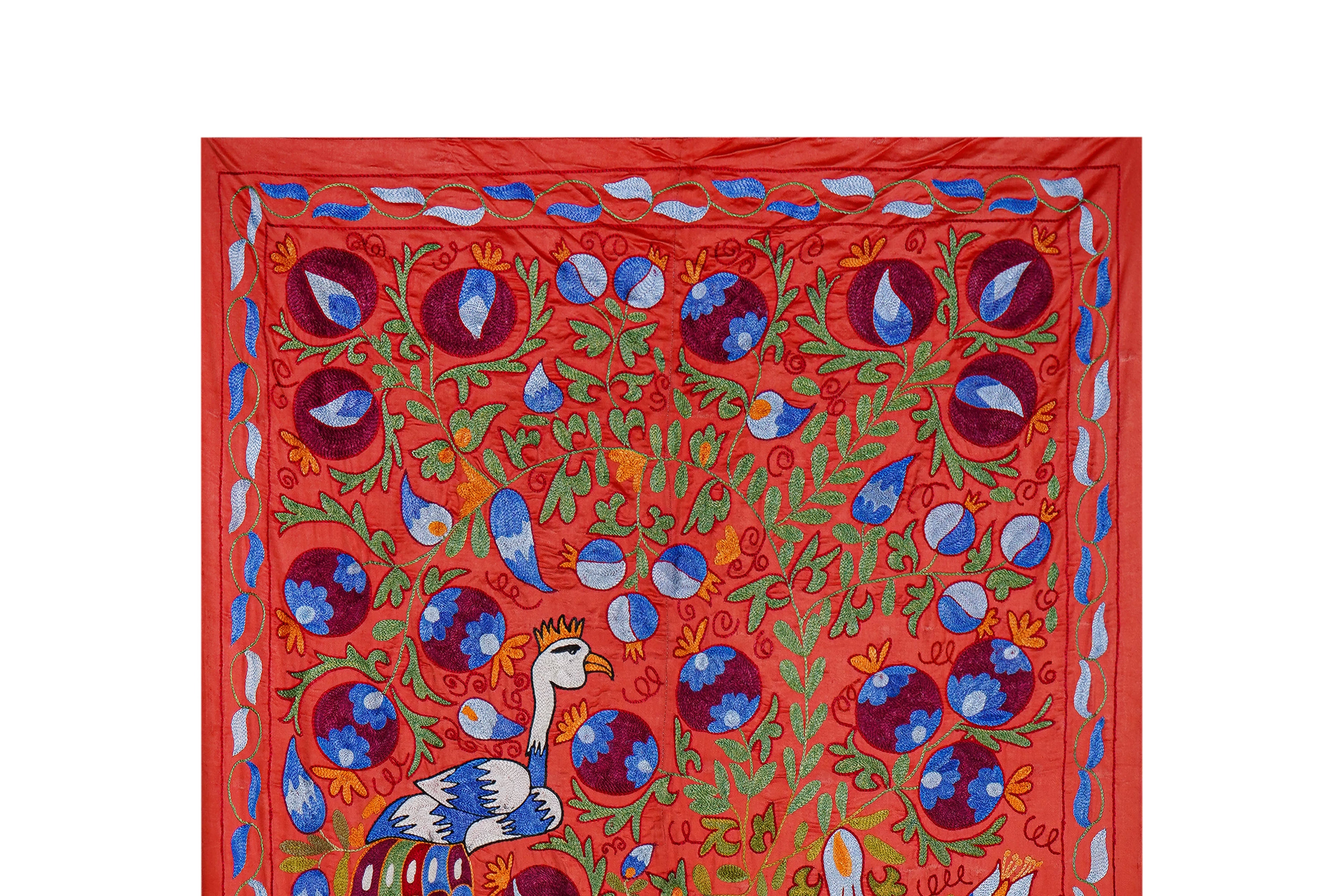 Peacock Silk Suzani Wall Hanging & Bedspread | 3'4'' x 6'1''