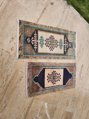 Vintage Turkish Yastik Rugs Set of 2 | 20'' x 38''