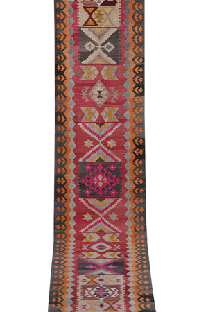Vintage Turkish Kilim Runner 2'8'' x 16'7''