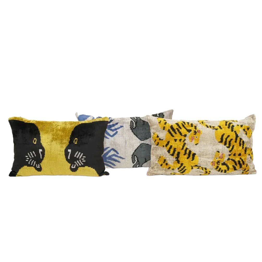 Silk Ikat Velvet Pillow Cover Set of 3 | 16'' x 24''