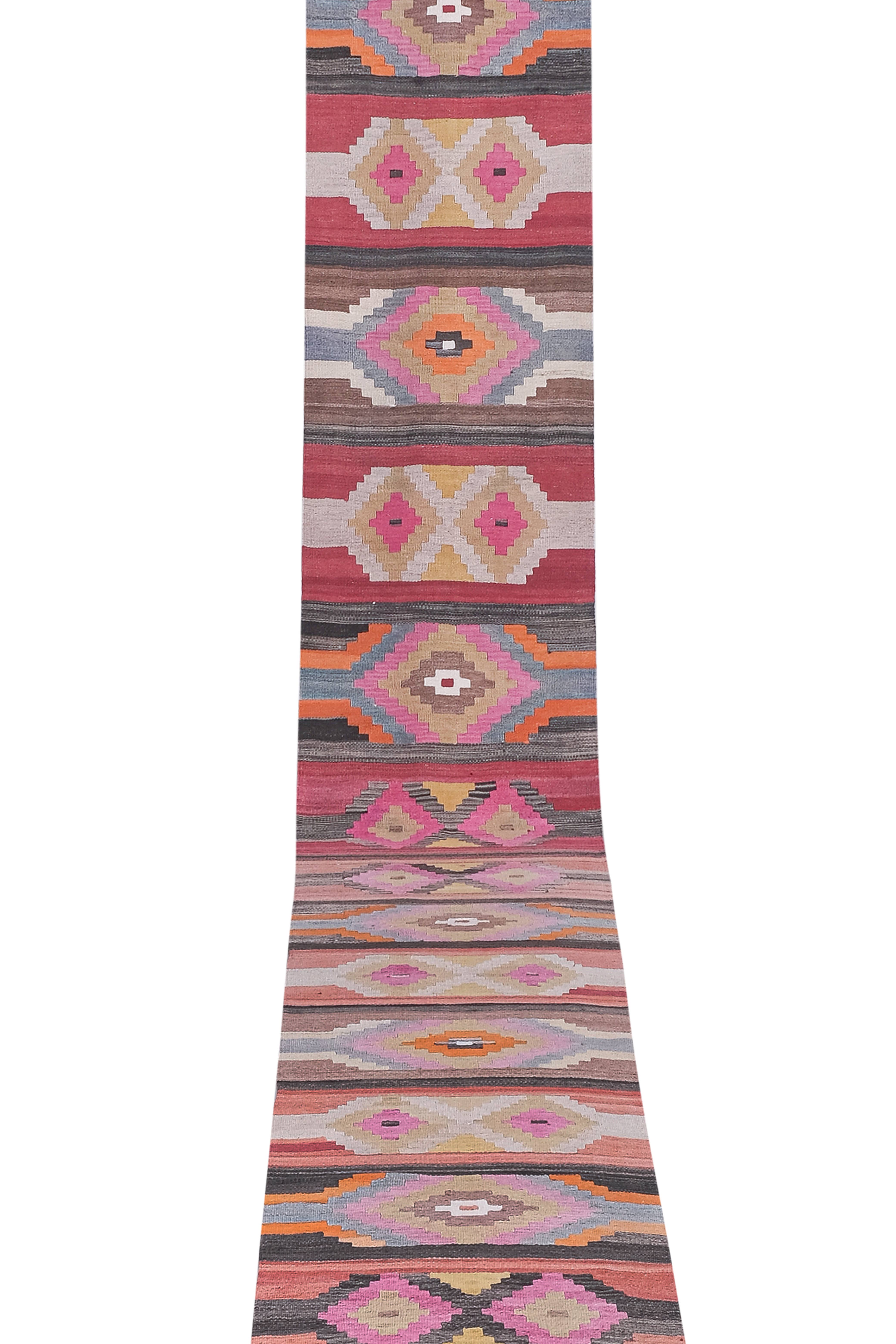 Vintage Turkish Kilim Runner 2'7'' x 21'1''