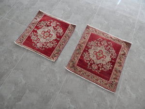 Vintage Turkish Yastik Rugs Set of 2 | 24'' x 24''