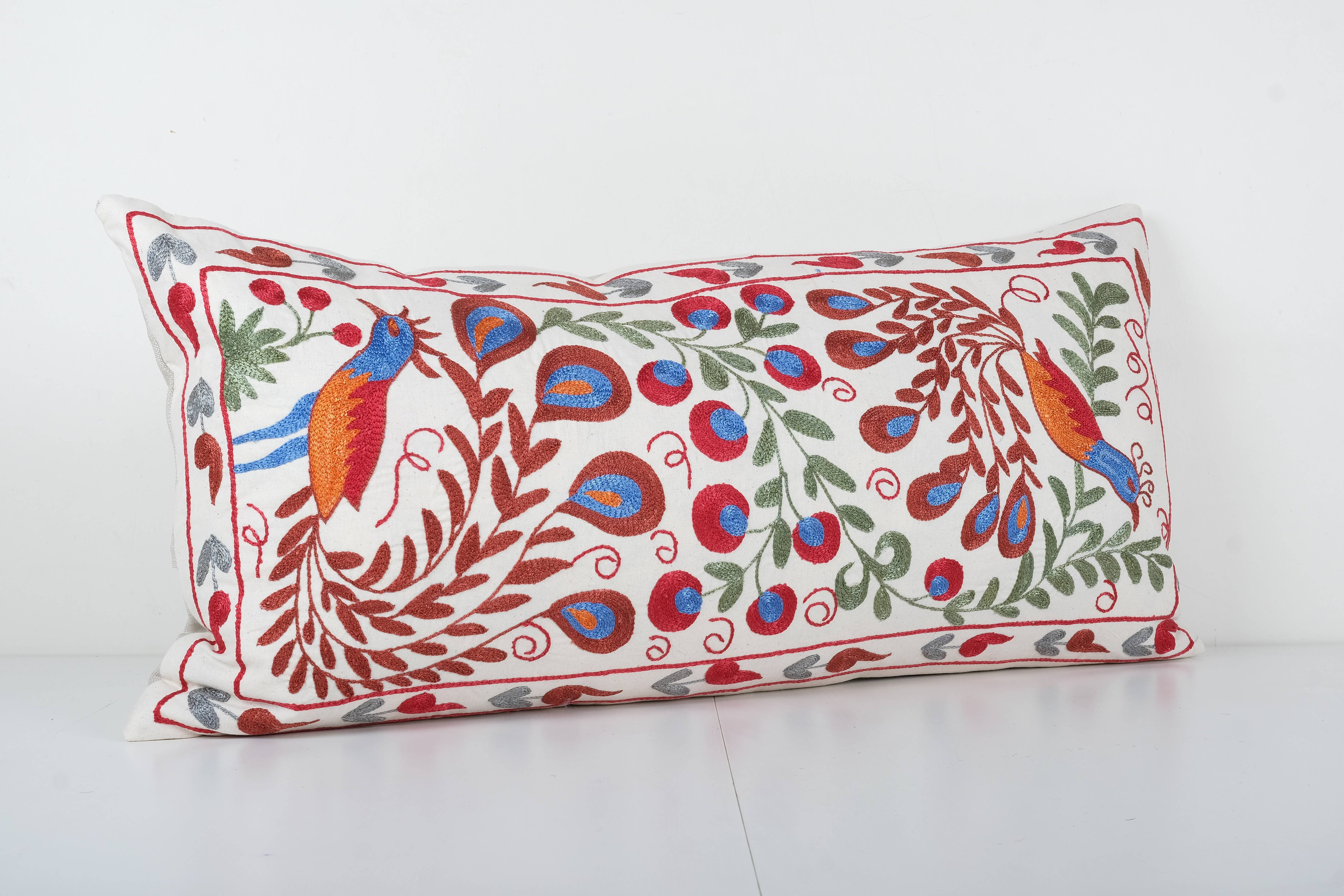 Bird Suzani Bedding Pillow Cover | 18'' x 35''