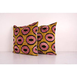 Silk Ikat Velvet Pillow Cover Set of 2 | 24'' x 24''