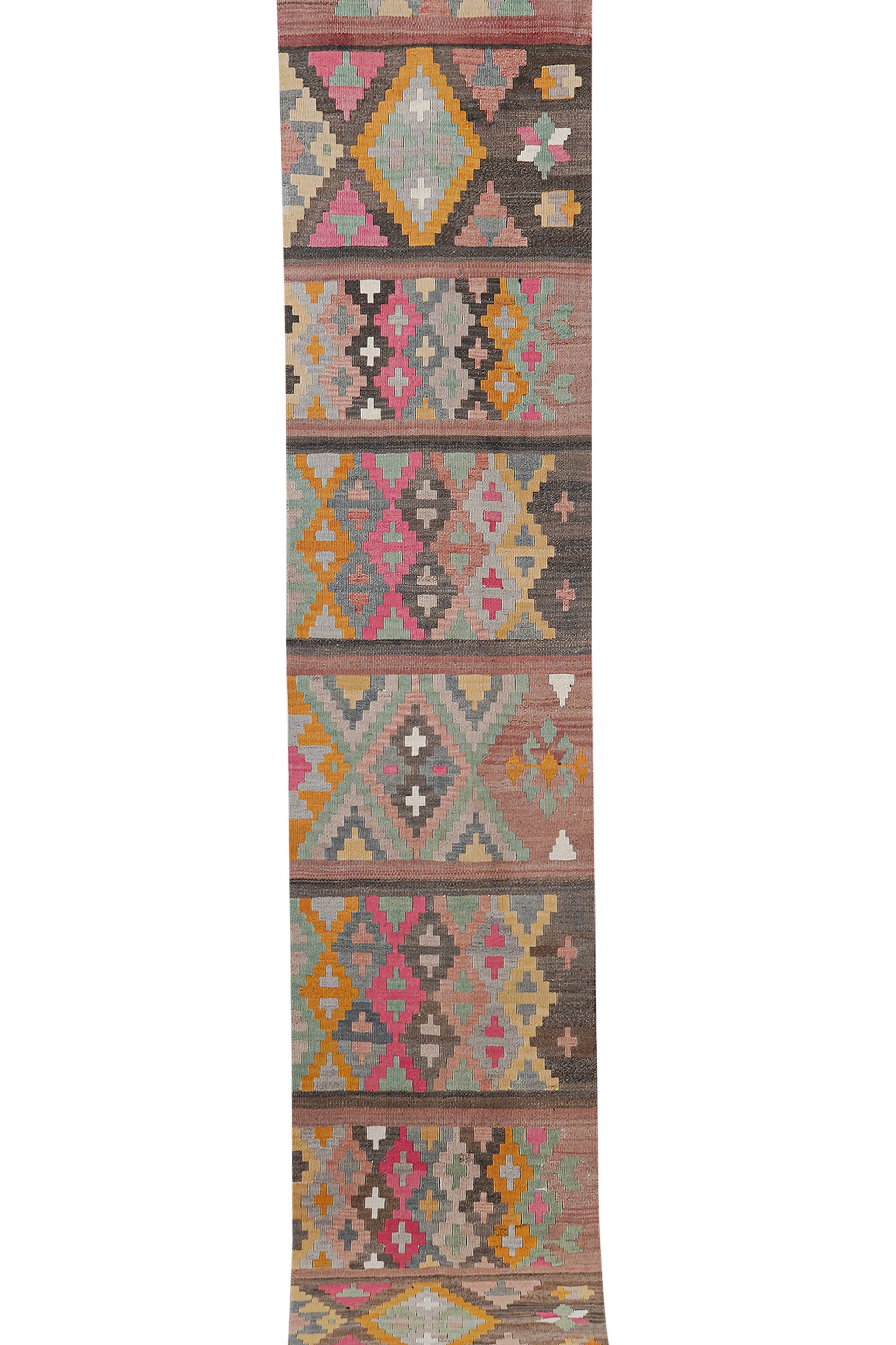 Vintage Turkish Kilim Runner 2'4'' x 12'6''