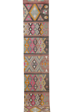 Vintage Turkish Kilim Runner 2'4'' x 12'6''