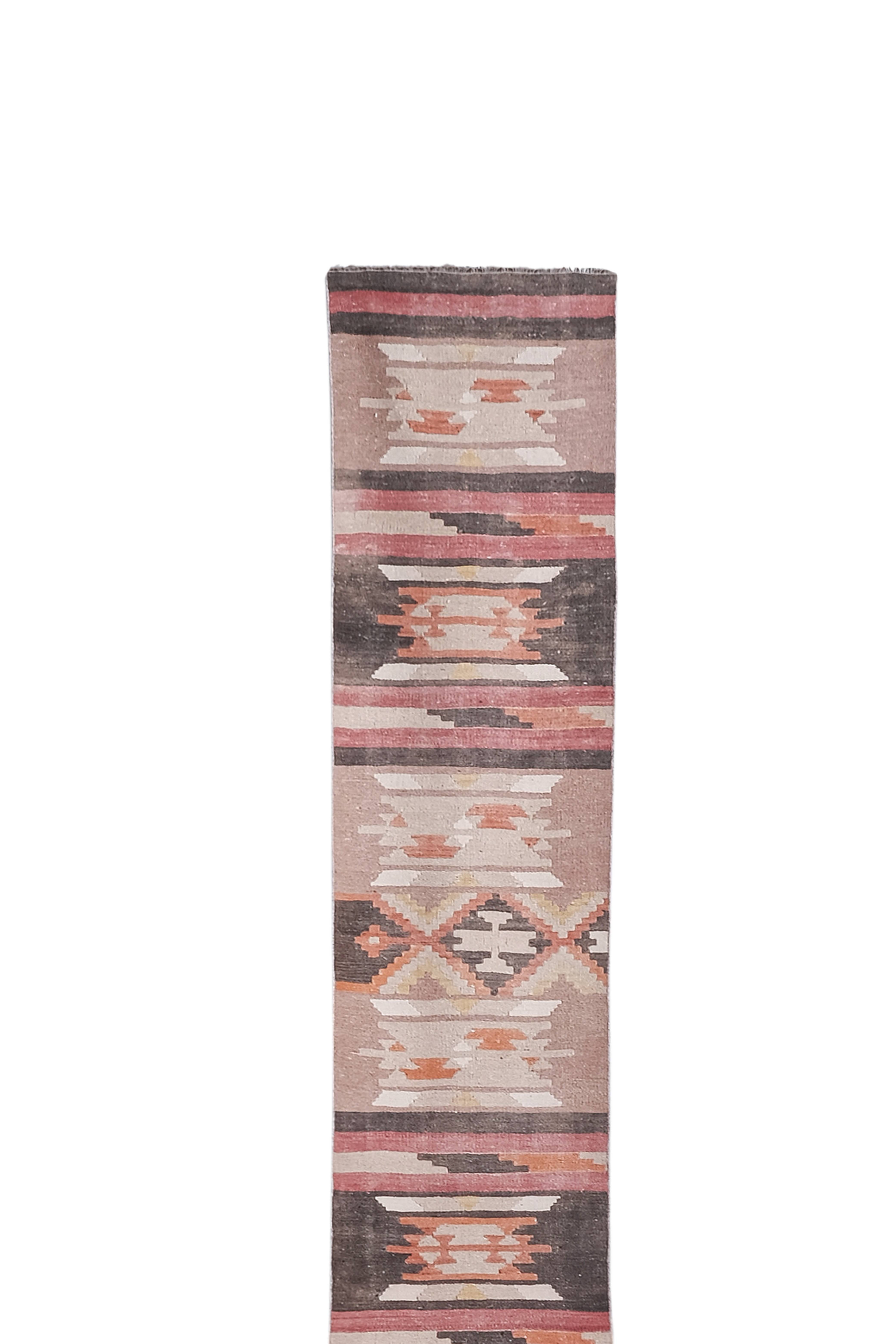 Vintage Turkish Kilim Runner 2'4'' x 22'
