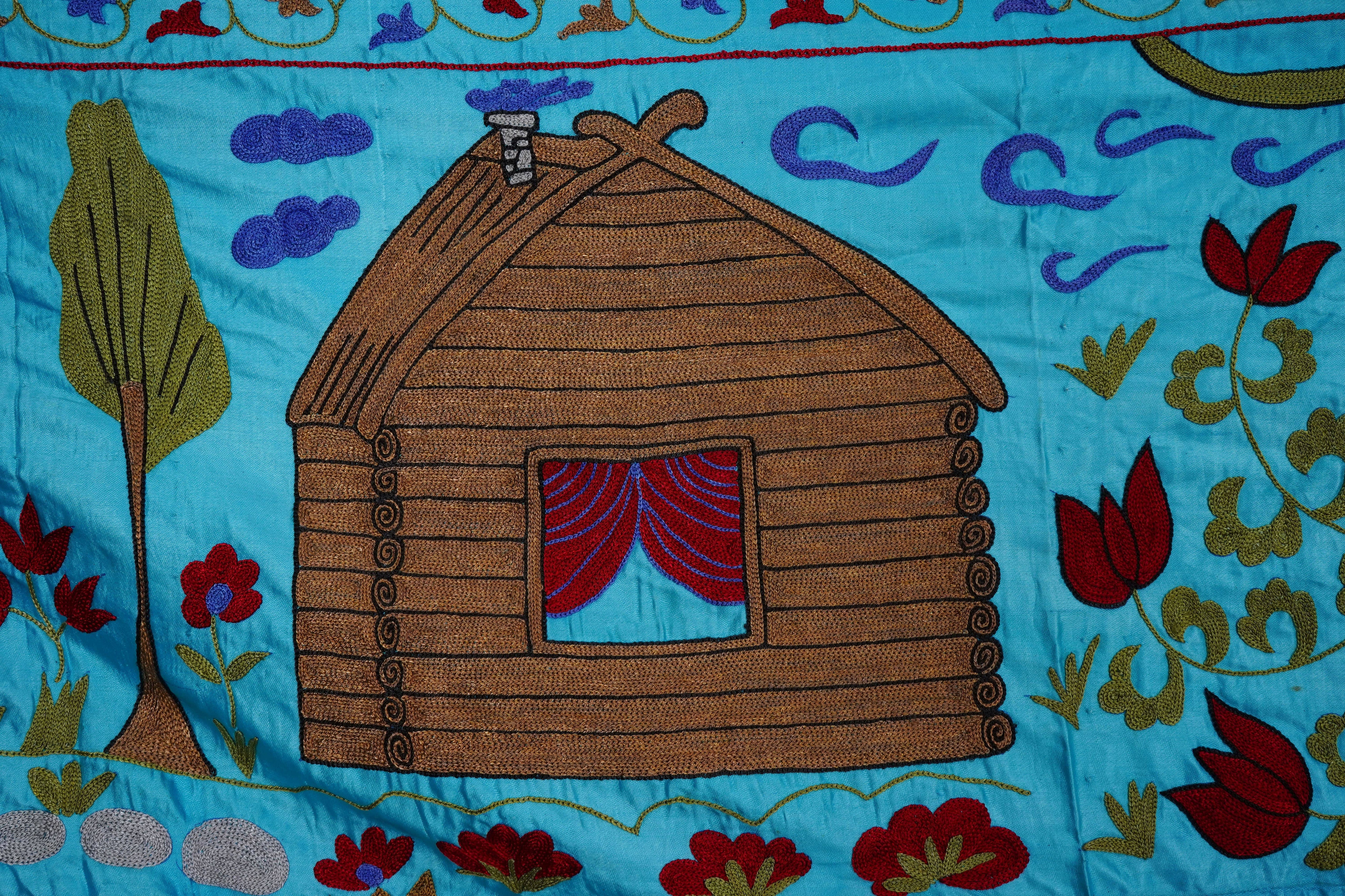 Hand-Embroidered Suzani Wall Hanging & Bedspread 3'5'' x 6'3''
