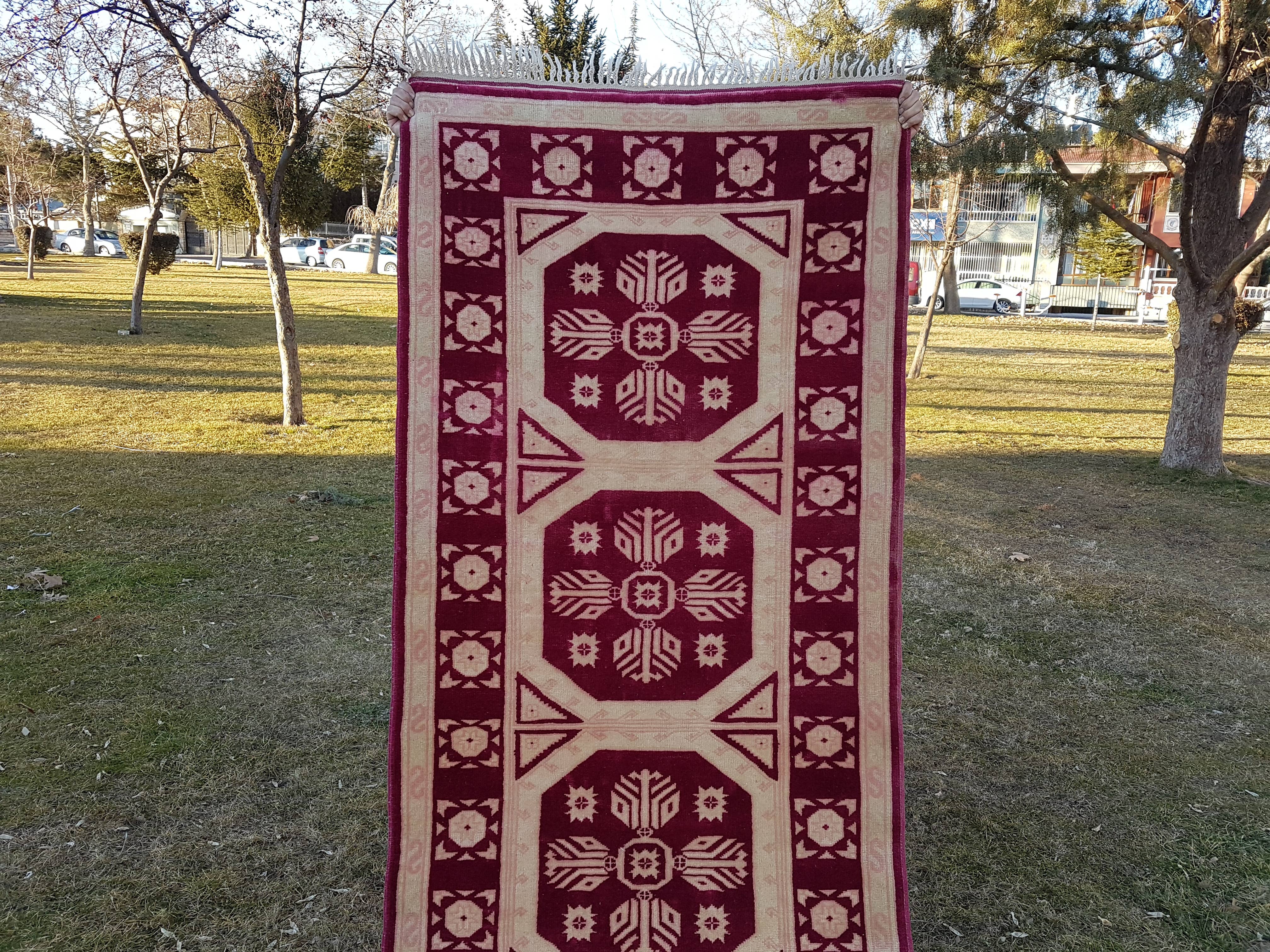 Vintage Kurdish Runner Rug 3'4'' x 12'2''