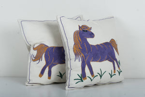 Horse Suzani Pillow Cover Set of 2 | 18'' x 18''
