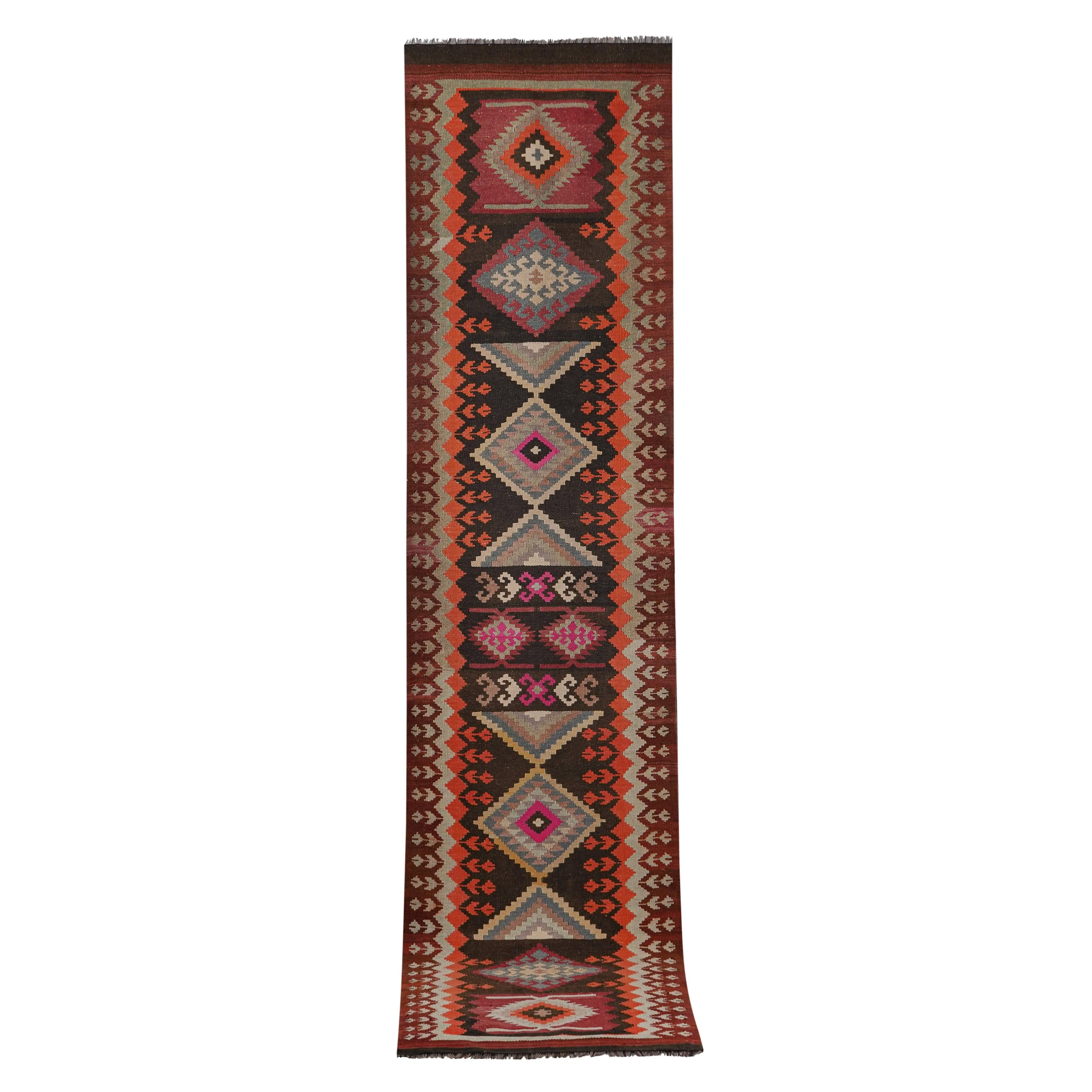 Vintage Turkish Kilim Runner 3'1'' x 12'6''