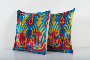 Silk Ikat Velvet Pillow Cover Set of 2 | 20'' x 20''