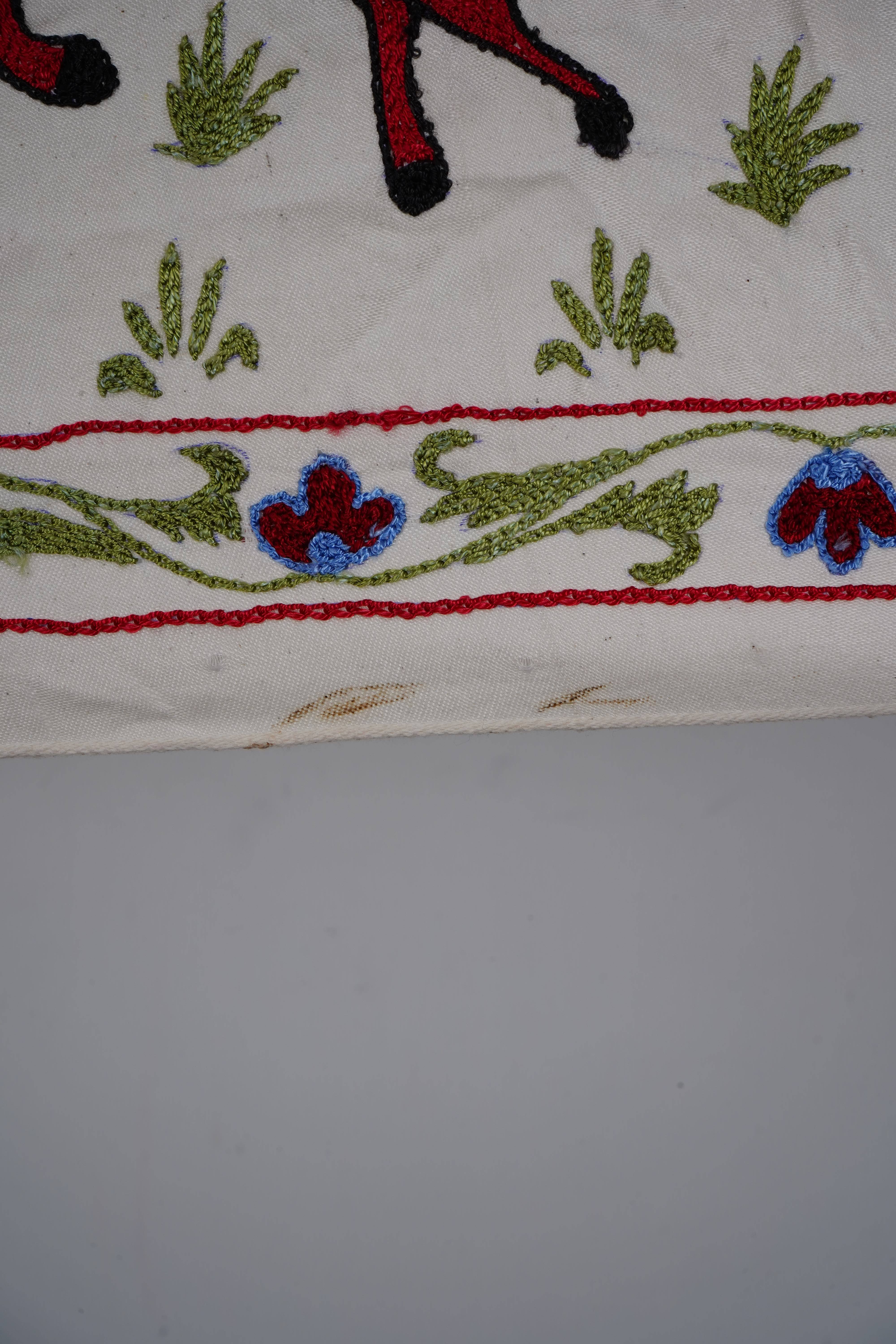 Horse Silk Suzani Wall Hanging & Bedspread 1'8'' x 6'1''