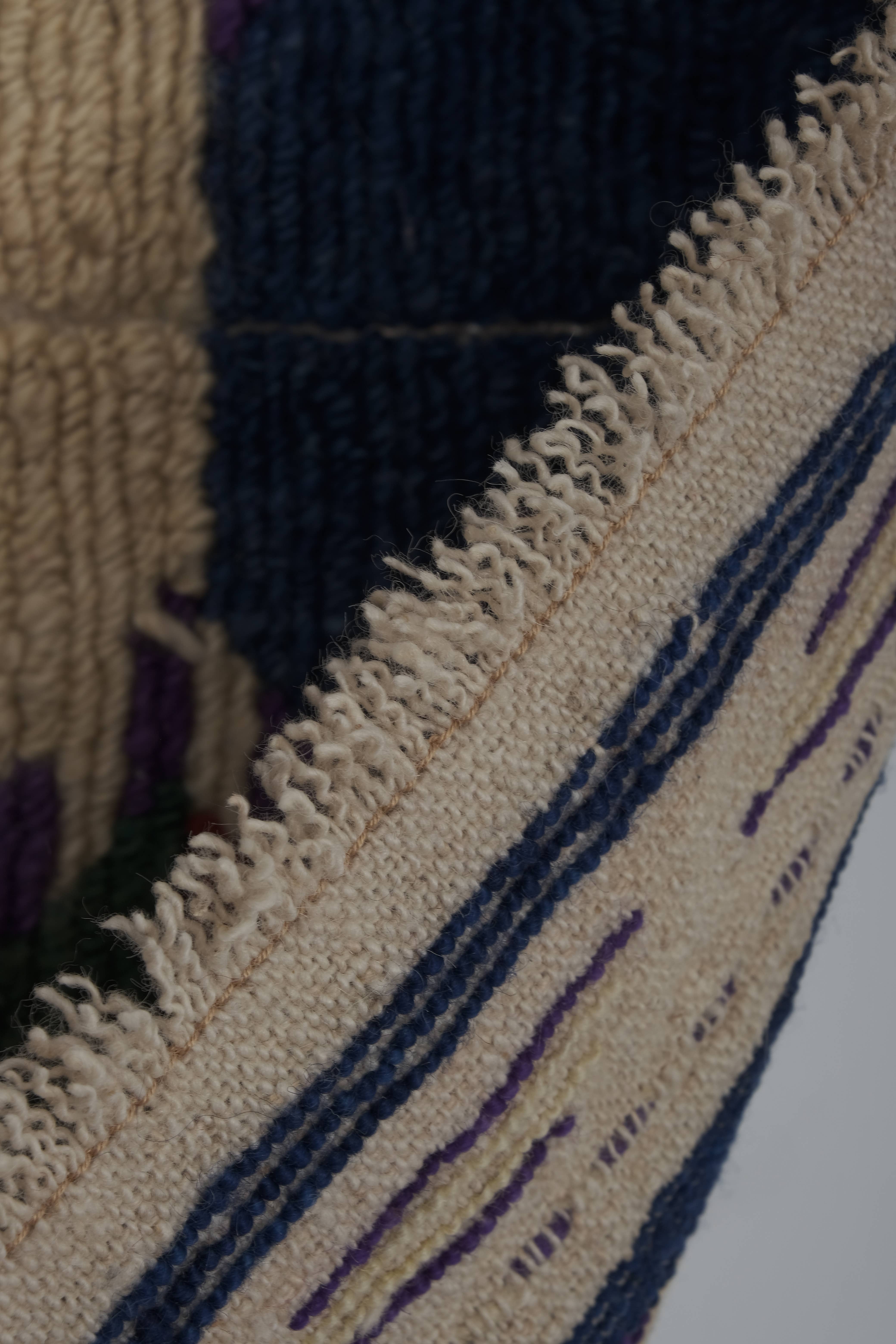Vintage Checkered Turkish Shaggy Tulu Rug 43'' x 54''