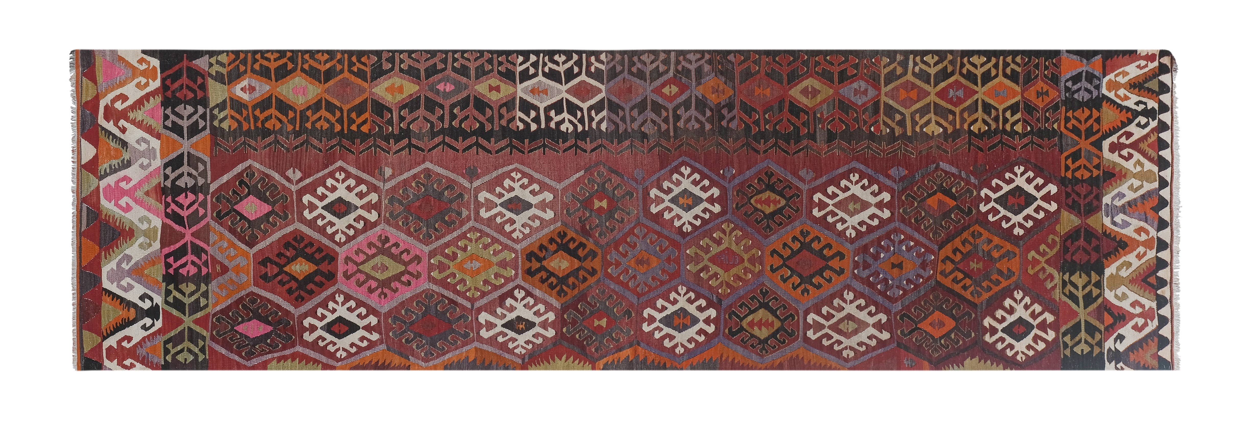 Vintage Turkish Kilim Runner 3'9'' x 12'4''