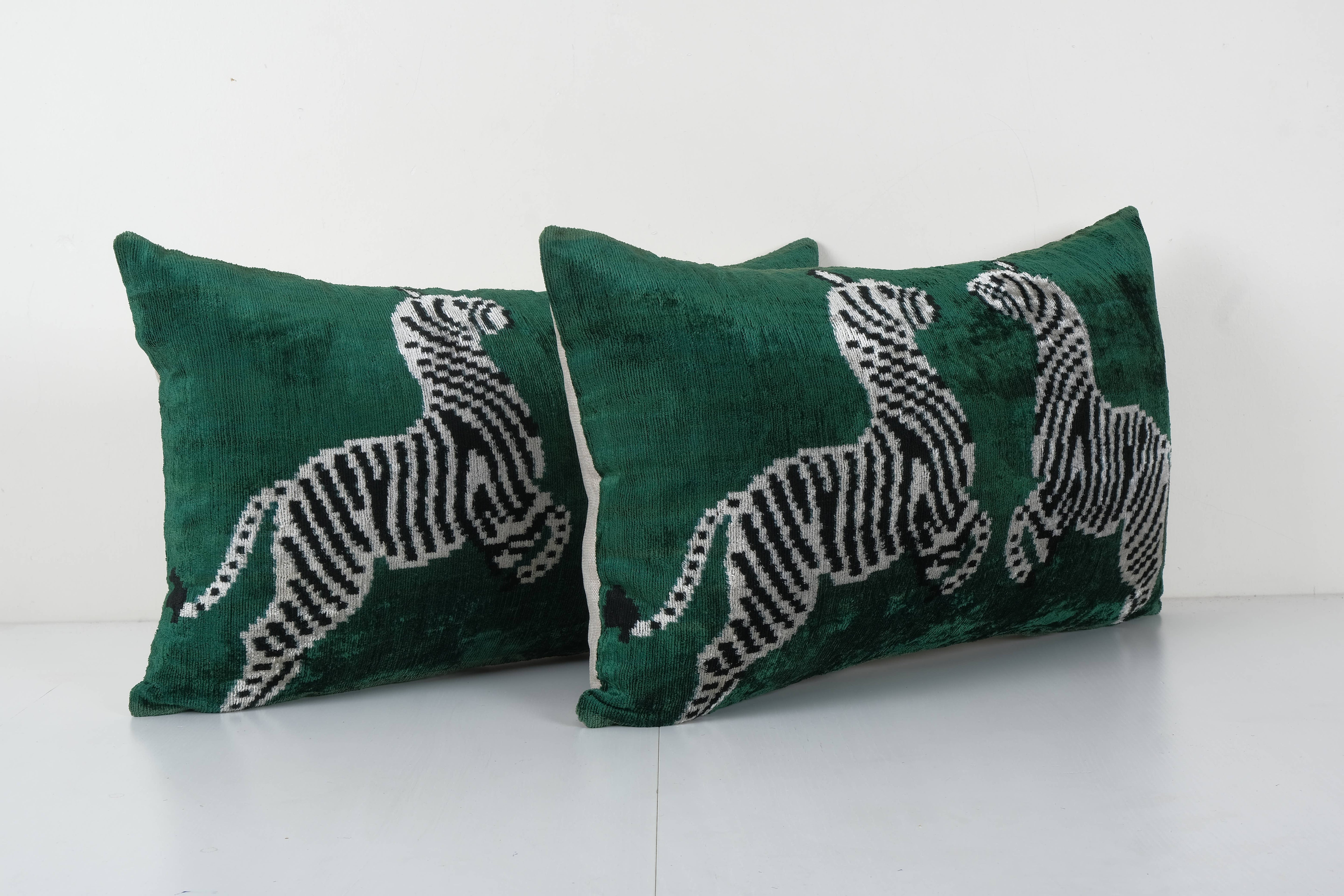 Silk Ikat Velvet Pillow Cover Set of 2 | 16'' x 24''