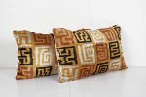 Silk Ikat Velvet Pillow Cover Set of 2 | 15'' x 25''
