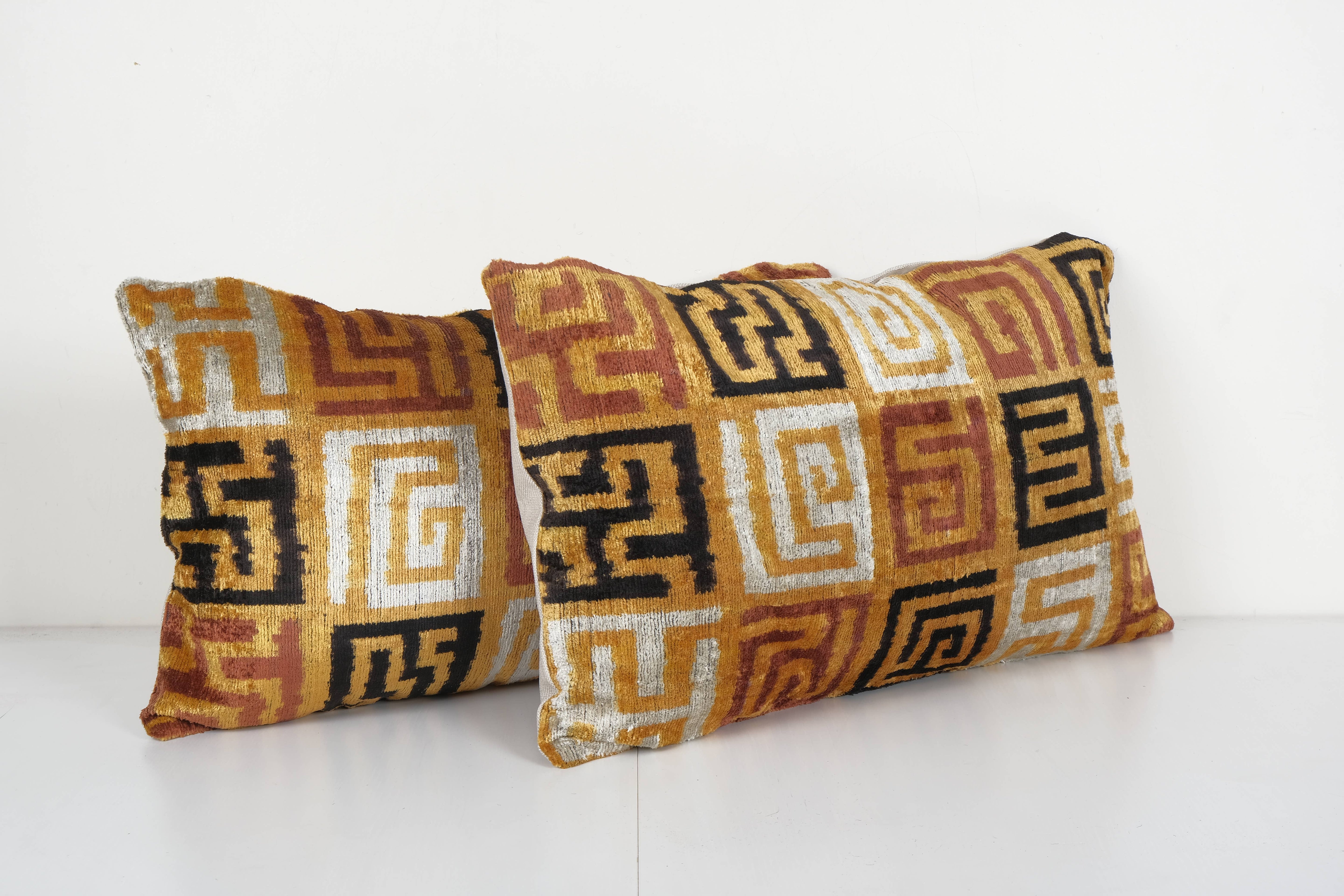 Silk Ikat Velvet Pillow Cover Set of 2 | 15'' x 25''