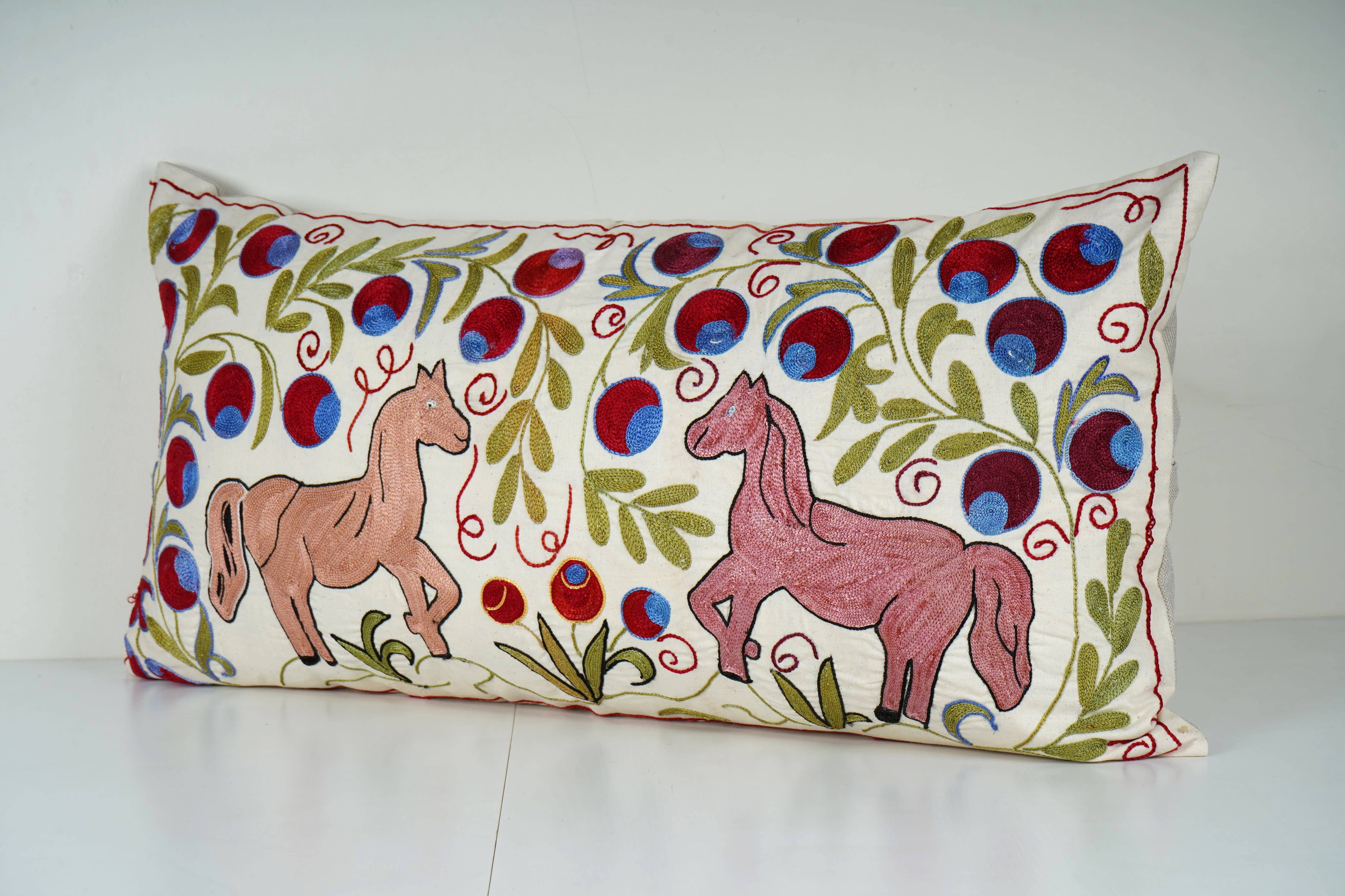 Horse Suzani Bedding Pillow Cover | 18'' x 34''