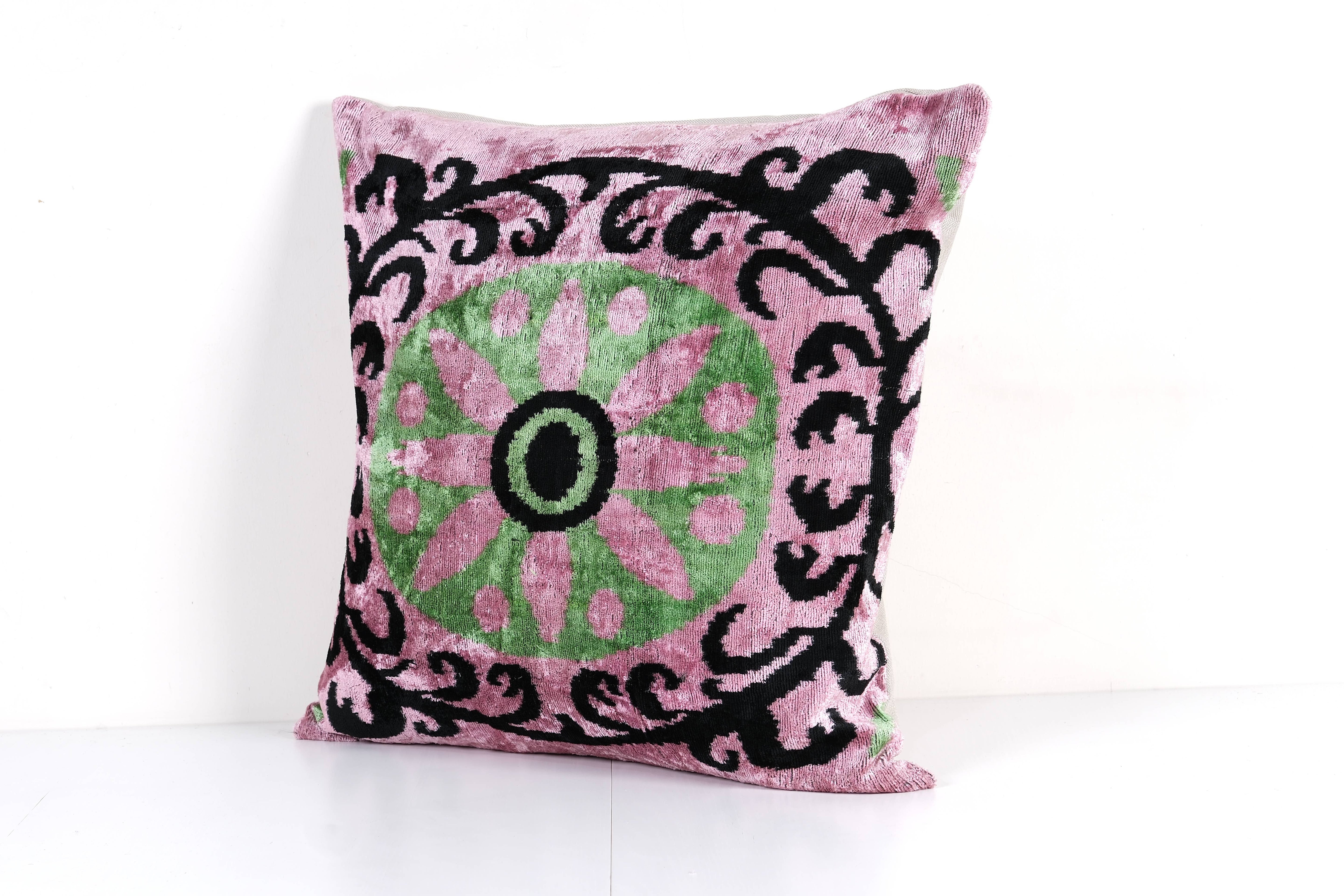 Silk Ikat Velvet Pillow Cover Set of 2 | 24'' x 24''