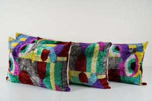 Silk Ikat Velvet Pillow Cover Set of 3 | 16'' x 24''