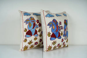Rabbit Suzani Pillow Cover | 18'' x 18''