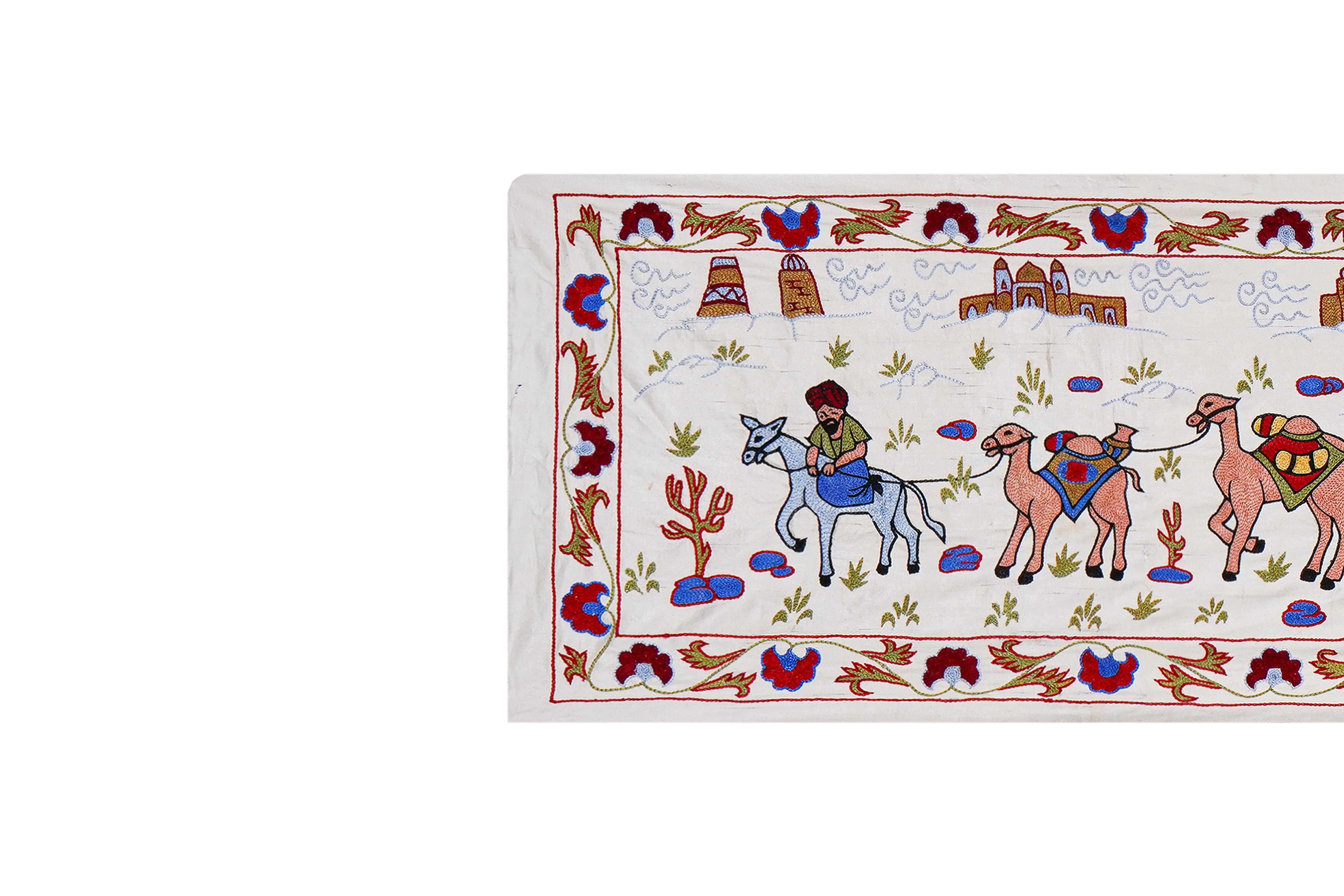 Hand-Embroidered Suzani Wall Hanging & Bedspread 1'8'' x 6'1''