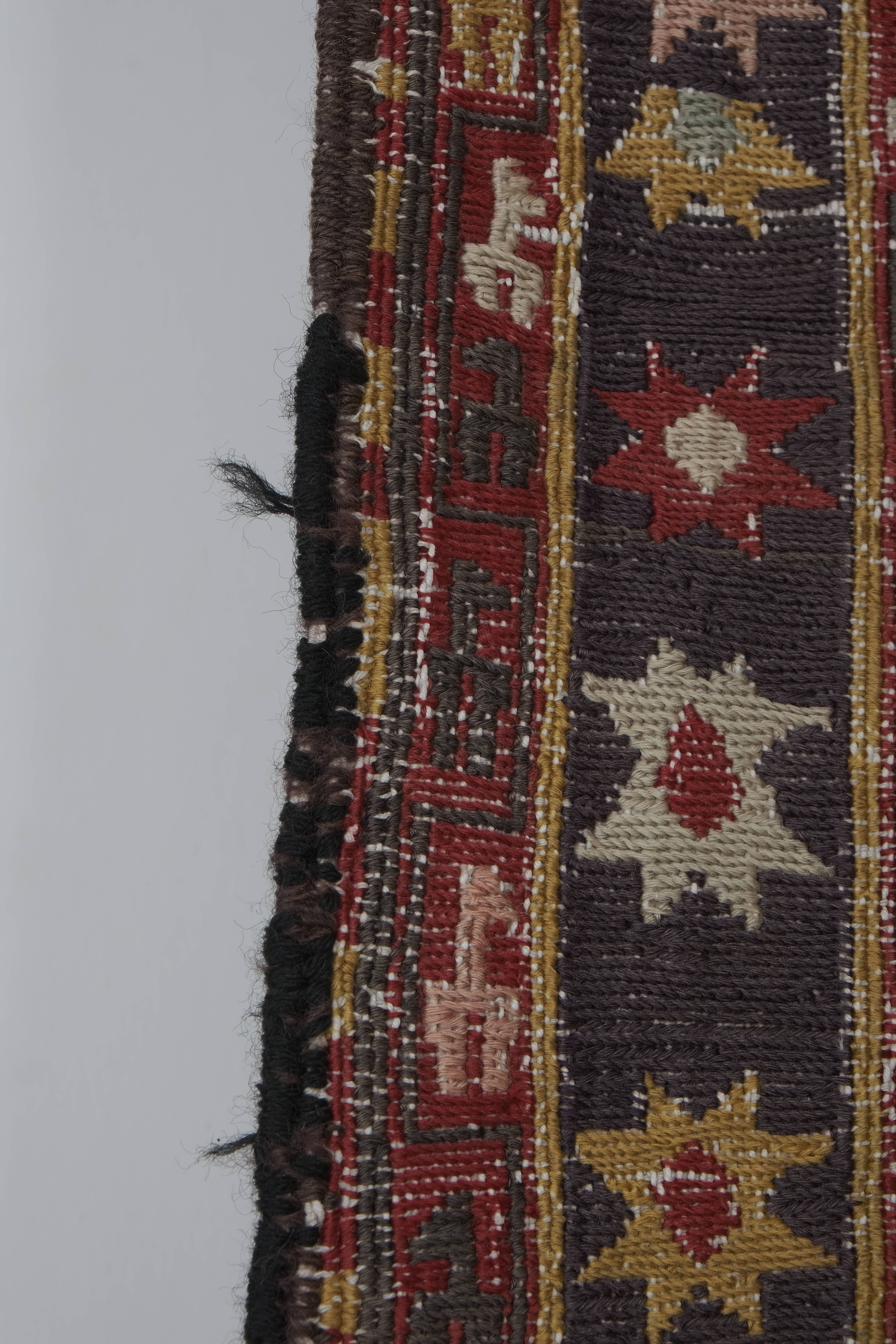 Vintage Animal Pattern Soumac Kilim Runner 3'7'' x 9'1''