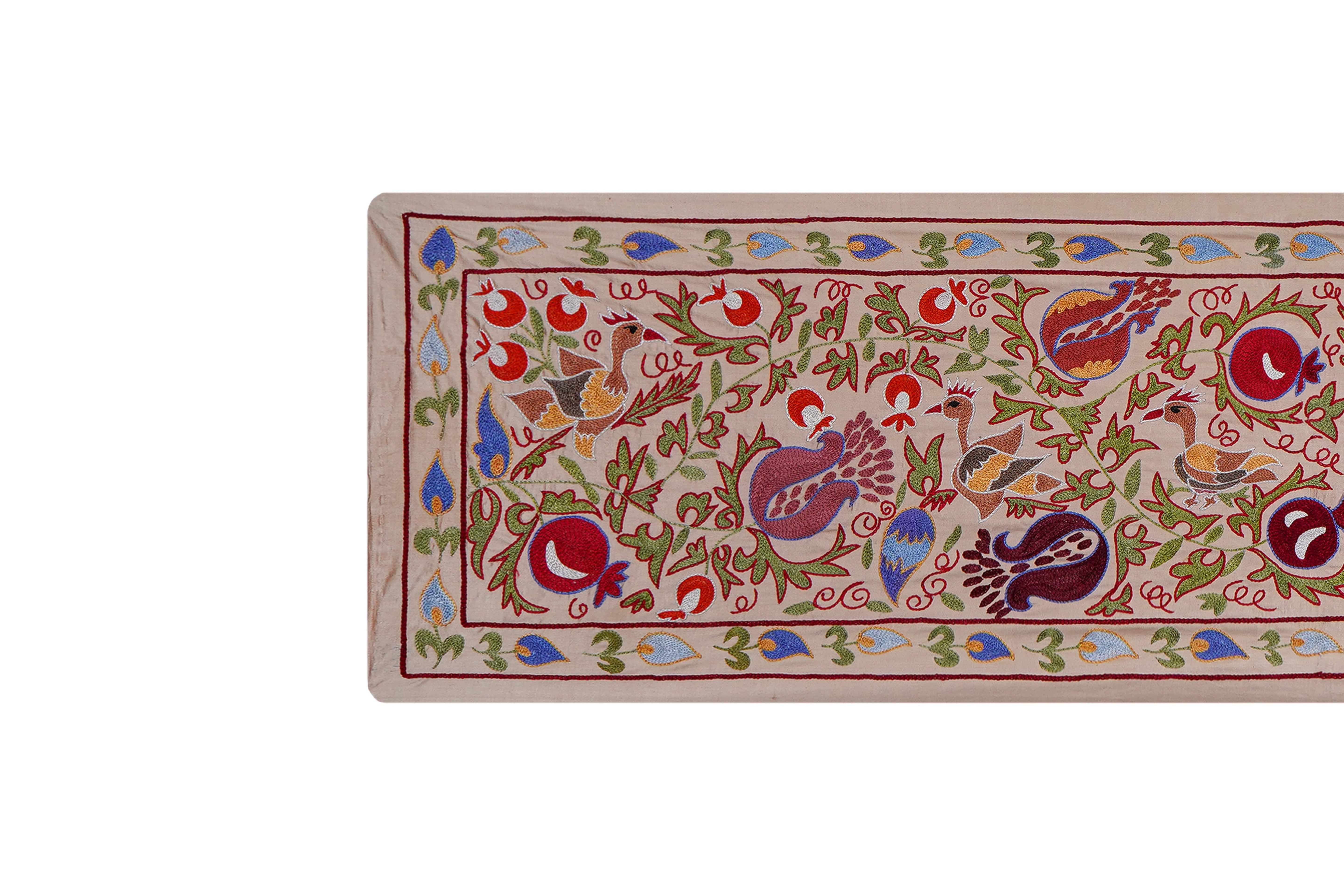 Bird Silk Suzani Wall Hanging & Bedspread | 1'8'' x 6'3''
