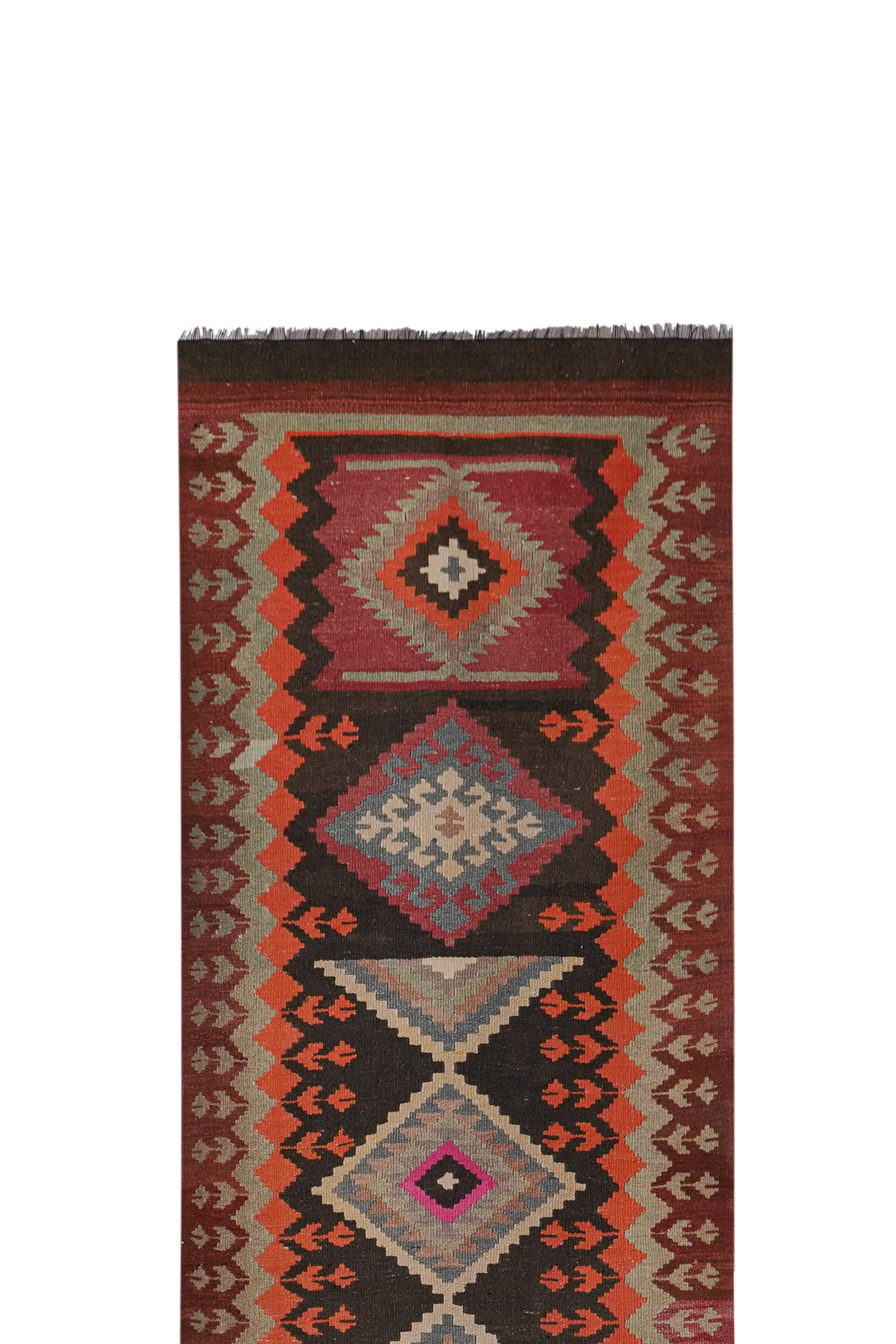 Vintage Turkish Kilim Runner 3'1'' x 12'6''