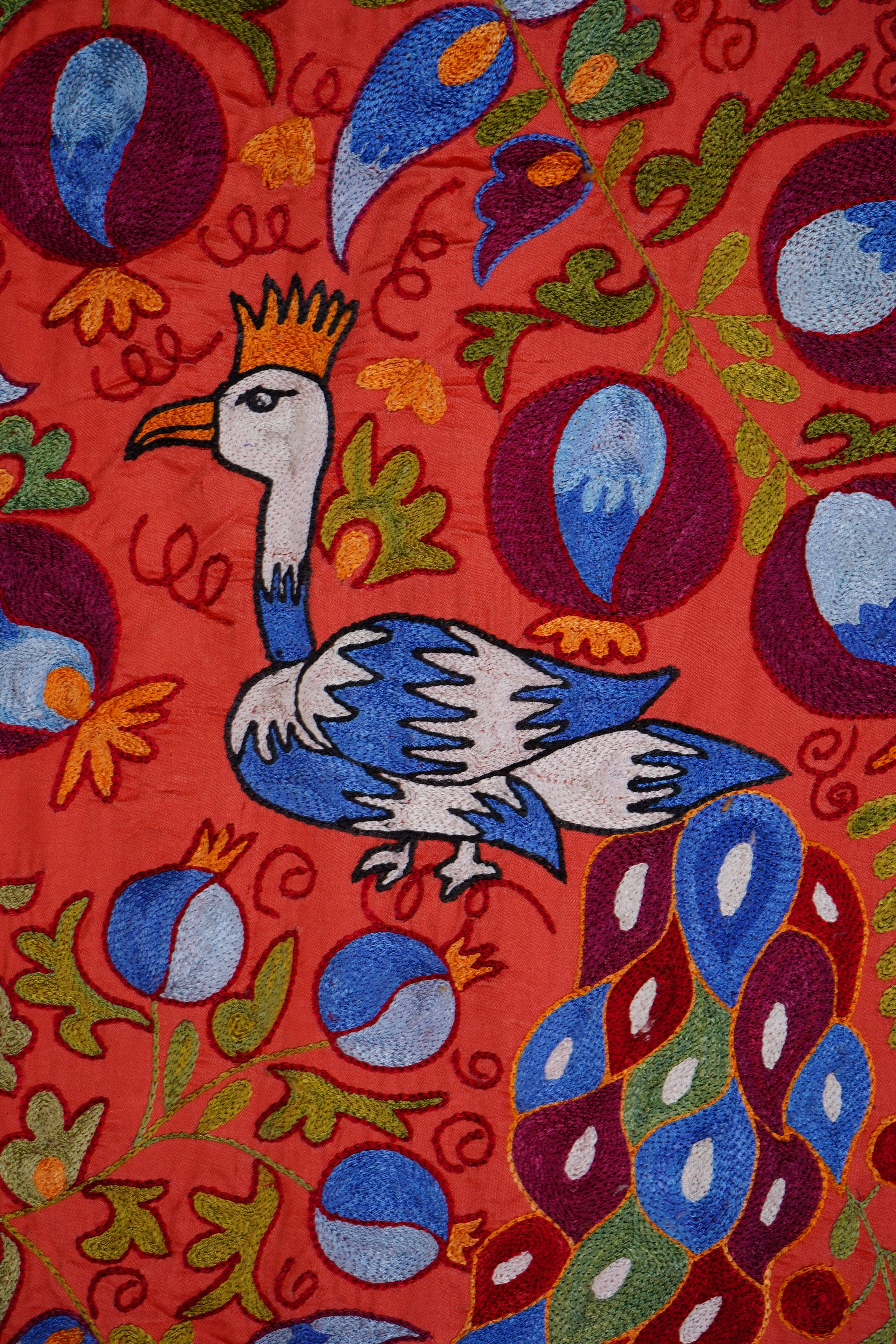 Peacock Silk Suzani Wall Hanging & Bedspread | 3'4'' x 6'1''