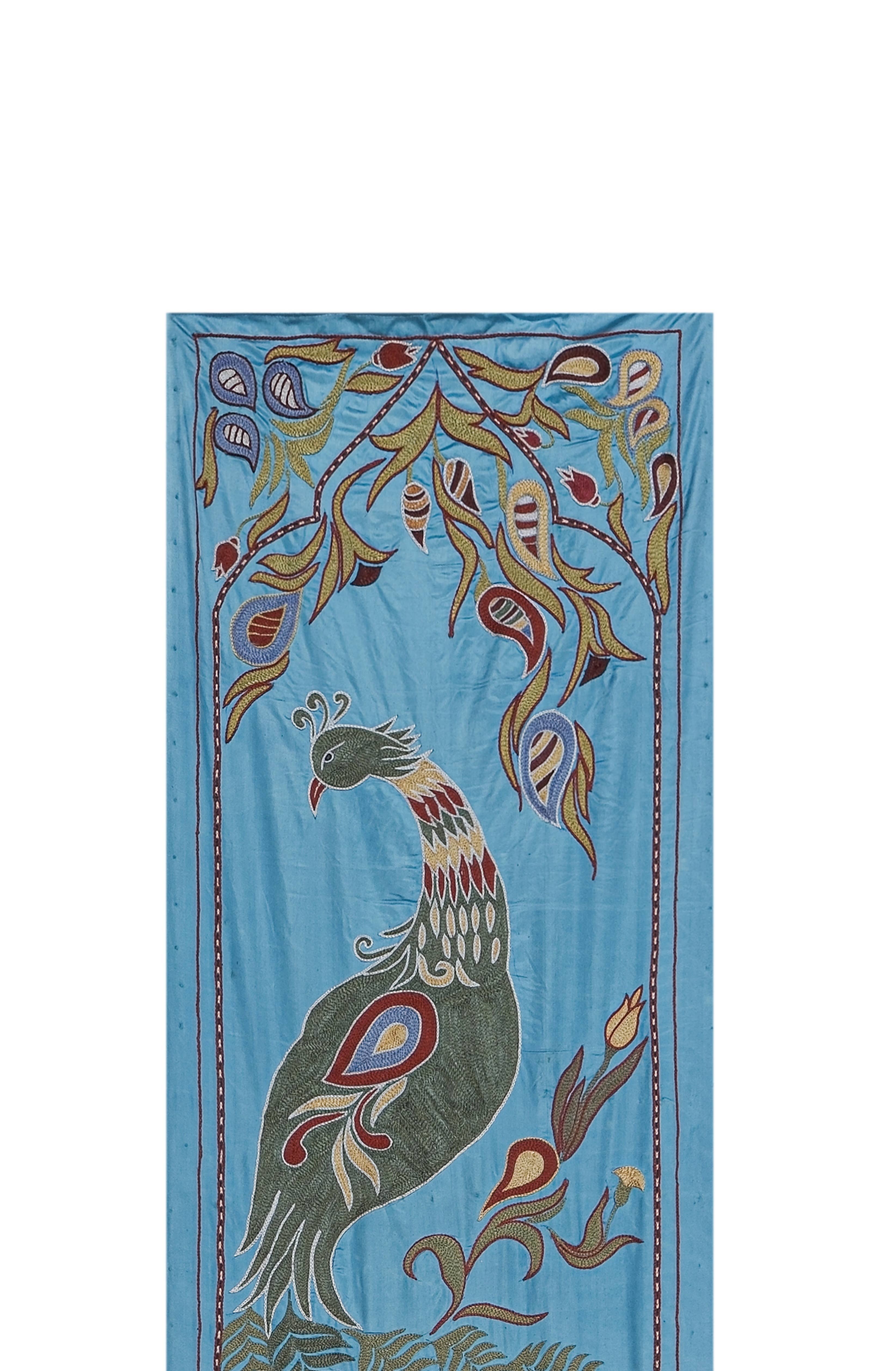 Peacock Silk Suzani Wall Hanging & Bedspread 1'9'' x 6'2''