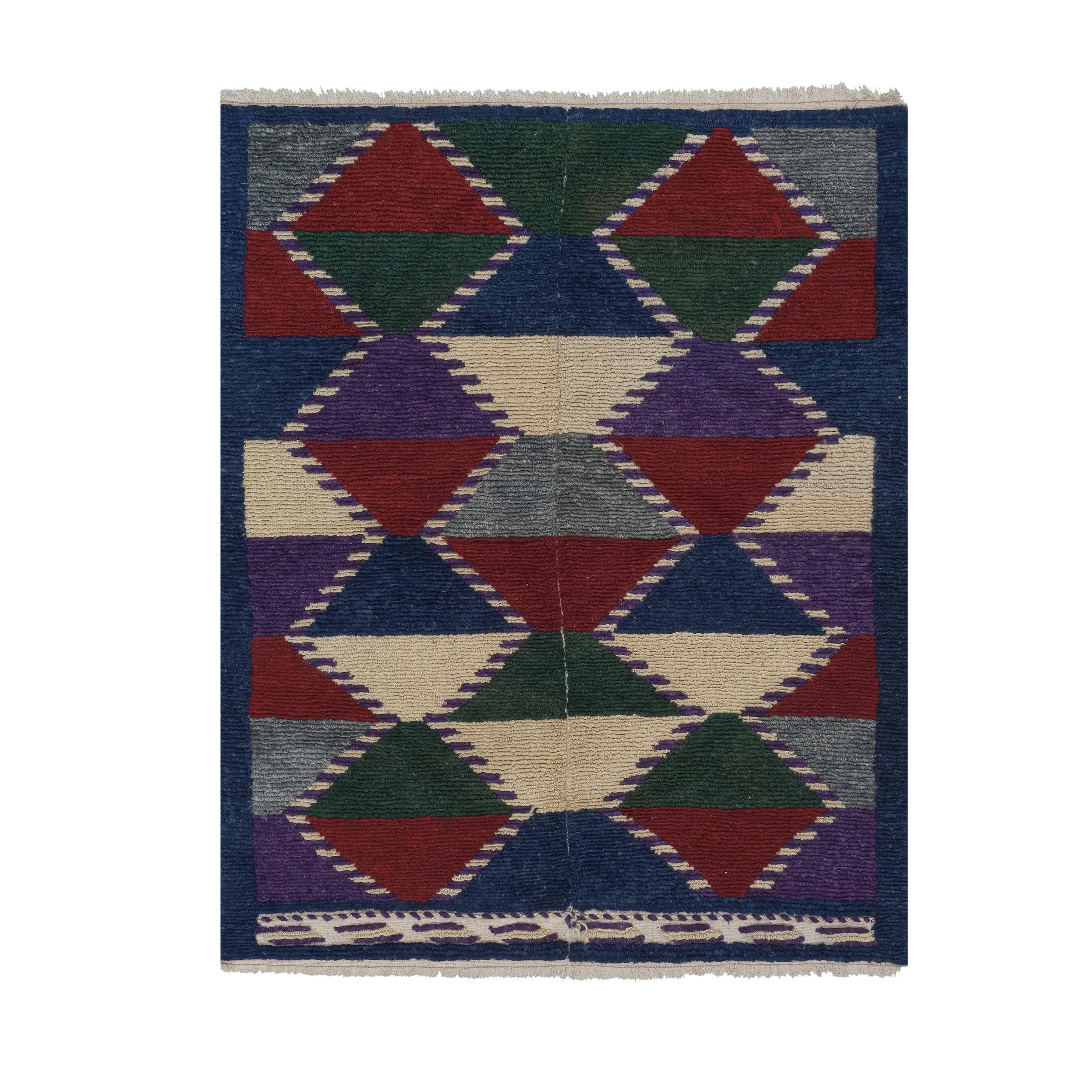 Vintage Checkered Turkish Shaggy Tulu Rug 43'' x 54''
