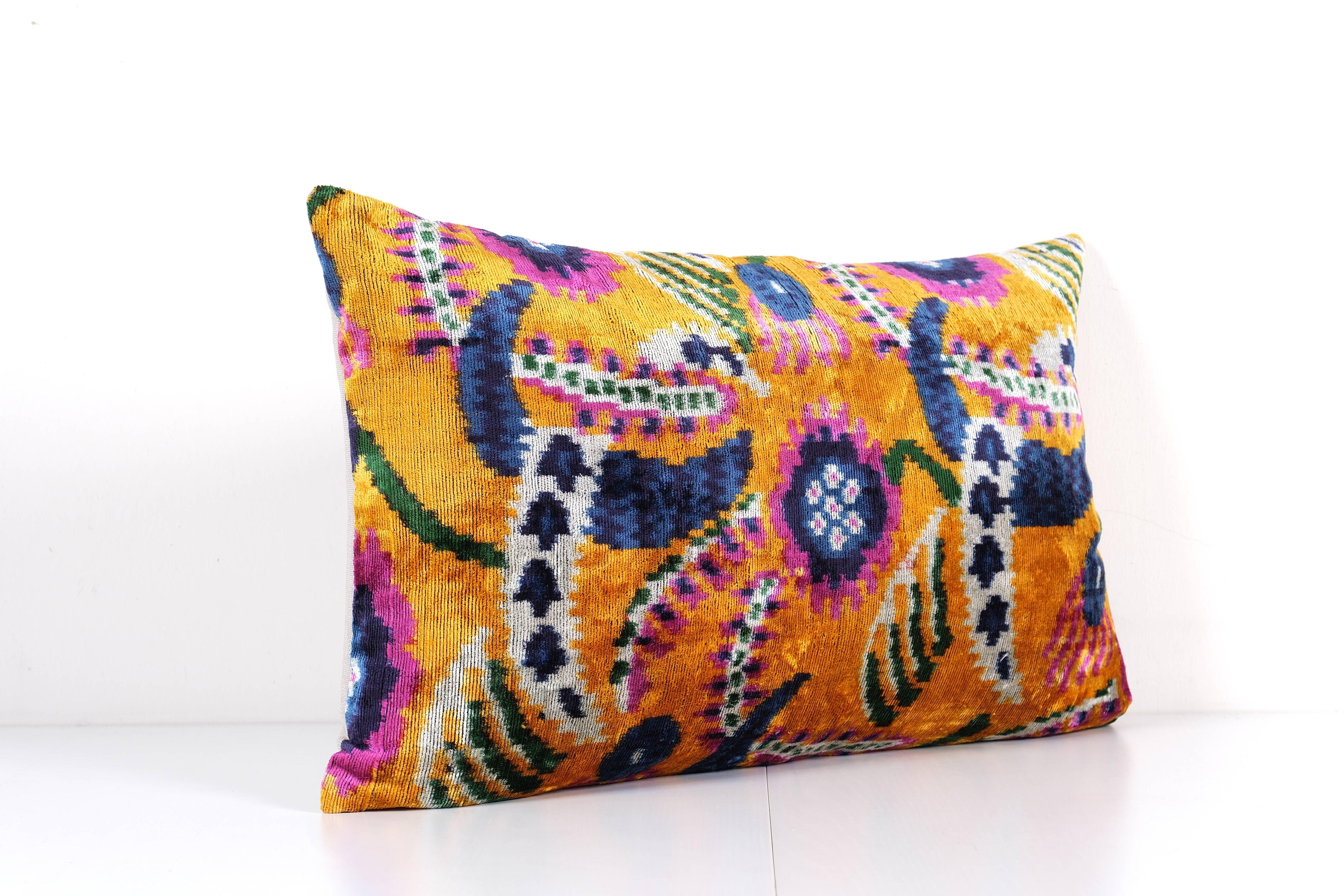 Silk Ikat Velvet Pillow Cover | 16'' x 24''