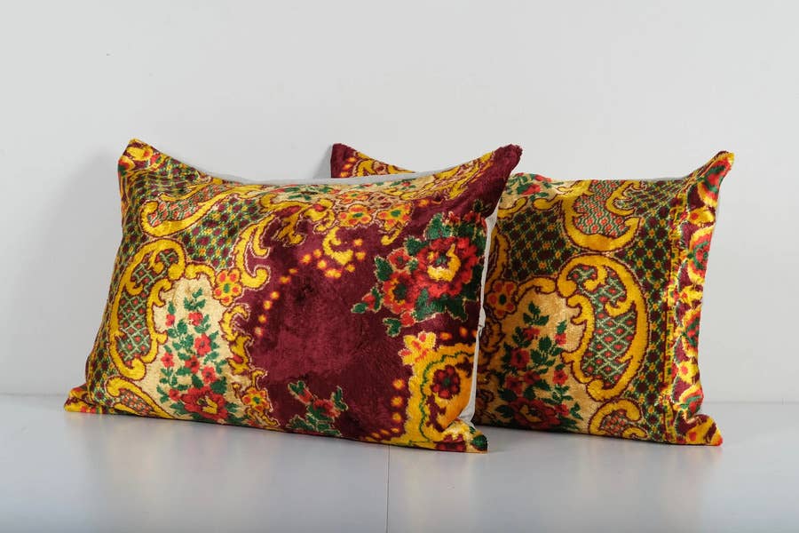 Silk Ikat Velvet Pillow Cover Set of 2 | 16'' x 24''