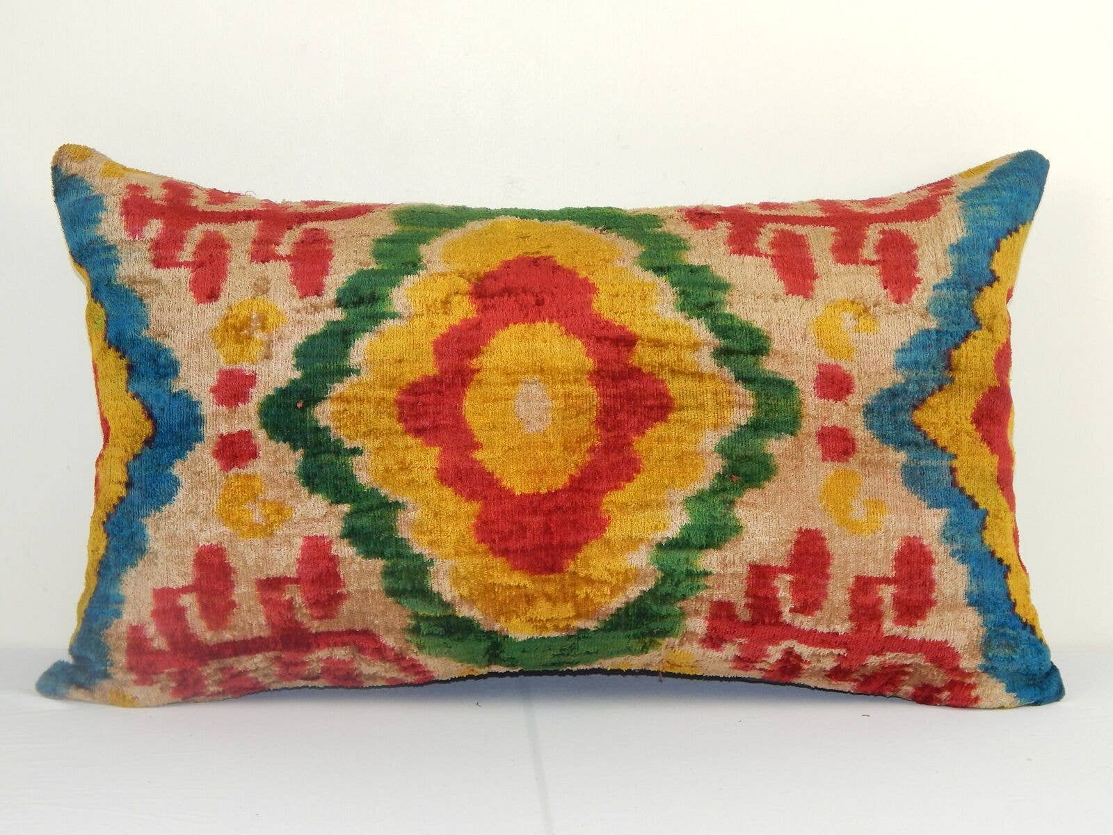 Silk Ikat Patchwork Velvet Pillow Cover | 16'' x 26''